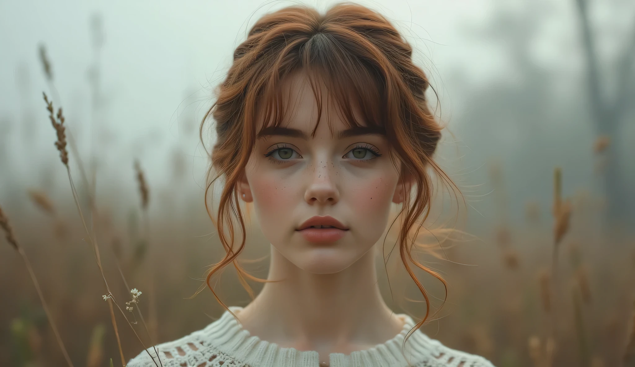 (masterpiece,  best image quality , 8k),  real photo , perfection of fashion, full body, frontal, faint smile,Outdoor, Exquisitely Painted , Realistic,  ultra high definition , ultra high definition ,  smooth skin ,  highly detailed , High quality,  high quality,  high resolution, Out of focus background,female,Walk in fresh nature,18-year-old Ukrainian beauty ,Colorful hair colors,It's foggy