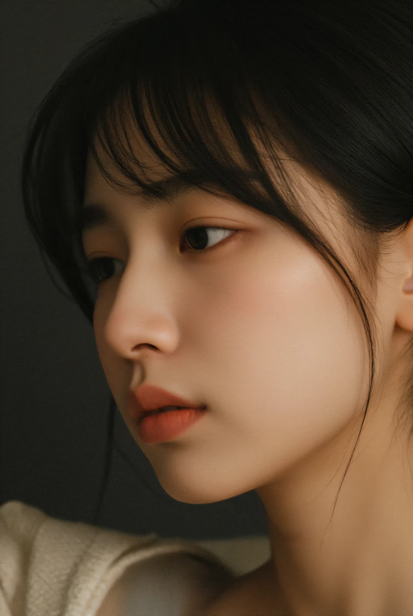 (Photo real:1.4), (Surreal:1.4), ( soft lighting:1.05), , (sad:1.4), slightly open lips, Clean and clean beauty , , soft lighting, backlit , (jollity:1.2), ( top quality real texture skin ), narrow eyes, very delicate face , glowing skin in water, retina, Anatomically accurate, Acura, Details , Textured skin , High quality, best resolution , best quality , high resolution, short hair, bangs , small stature, , Handsome man hugging his girlfriend from behind on dark grey background , Full body shot