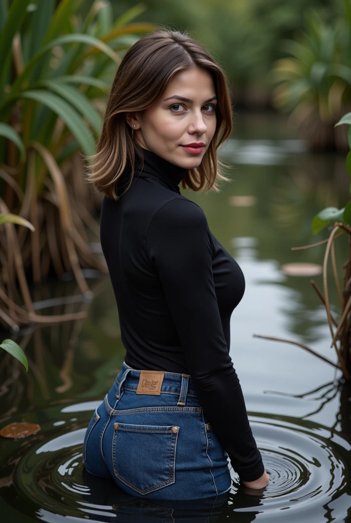 Szene: LaGermania is located on an old stone bridge and overlooks a river. She wears a white T-shirt and jeans. Ihre Haare sind offen und sie liest ein Buch. Ab und zu hebt sie den Kopf und blickt in die Ferne.
Stimmung: Ruhig, friedlich, nachdenklich
Emotionen: Gelassenheit, Ruhe, Frieden
Details: The water of the river ripples gently. Birds chirping in the trees. LaGermania takes a deep breath and enjoys the peace.