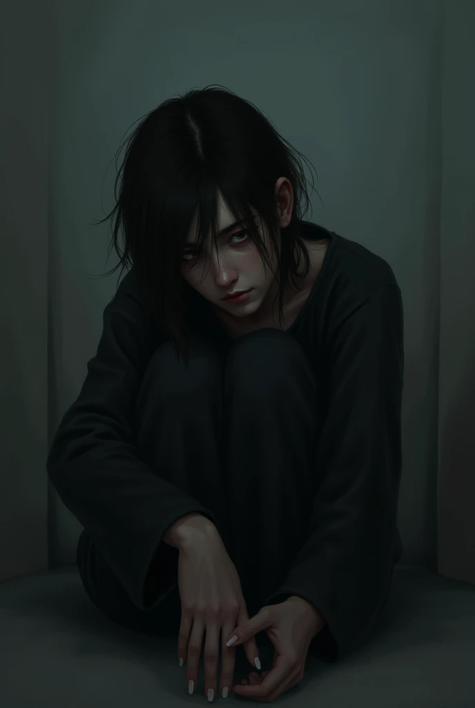 A depressed anime character self-harming