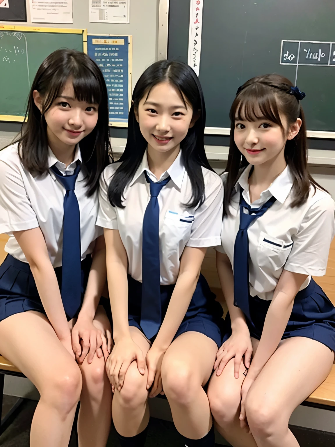 high-angle shot、Center view、Arafe asian woman in short skirt and bow tie sitting on train、cute school girl、Japan Girl Uniform、Wearing Japan school uniform、Japan School Uniforms、a hyperrealistic schoolgirl、Dressed as a schoolgirl、a hyperrealistic schoolgirl、Wearing a uniform、Realistic Schoolgirl、Girl in Uniform、Wearing a uniform、Schoolgirl Pose、full body Esbian、Nice skin、glistning skin、lovely thighs、glowing thigh、shining legs、bare-legged , High School in Japan 、乃木坂アイドル、韓国アイドル