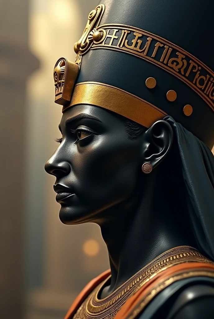The face of the god Osiris in a semi-profile position showing his divinity and harmony