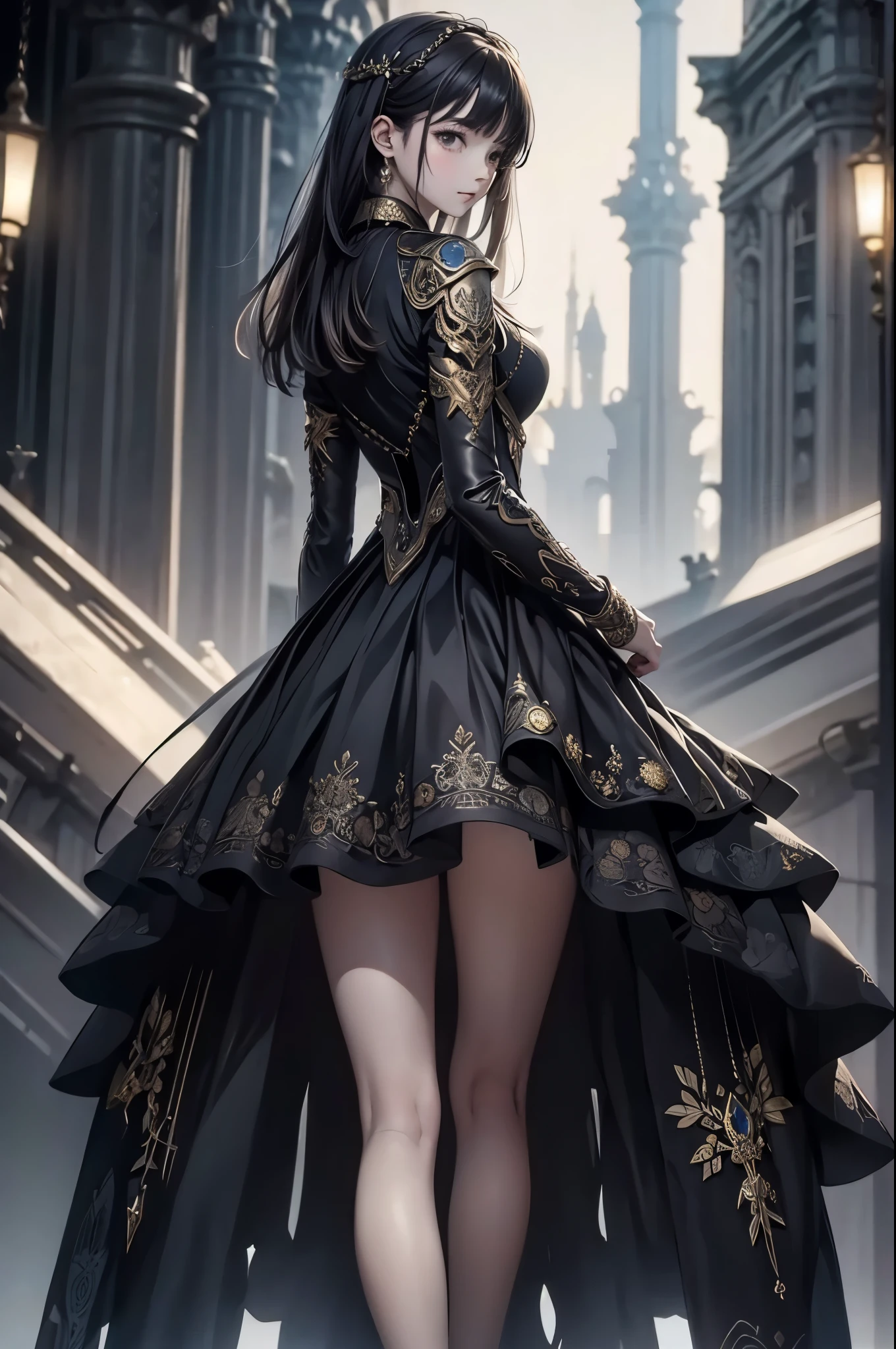 ((from front:1.5))((masterpiece:1.5、best quality, 2.8D illust, Very detailed 1girl, classic girl, classic, Mechanical decoration、 back ground:dark world. 

