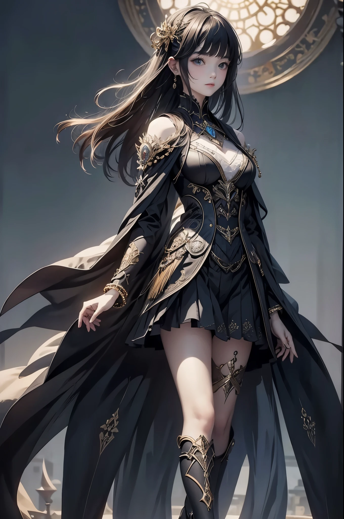 ((from front:1.5))((masterpiece:1.5、best quality, 2.8D illust, Very detailed 1girl, classic girl, classic, Mechanical decoration、 back ground:dark world. 

