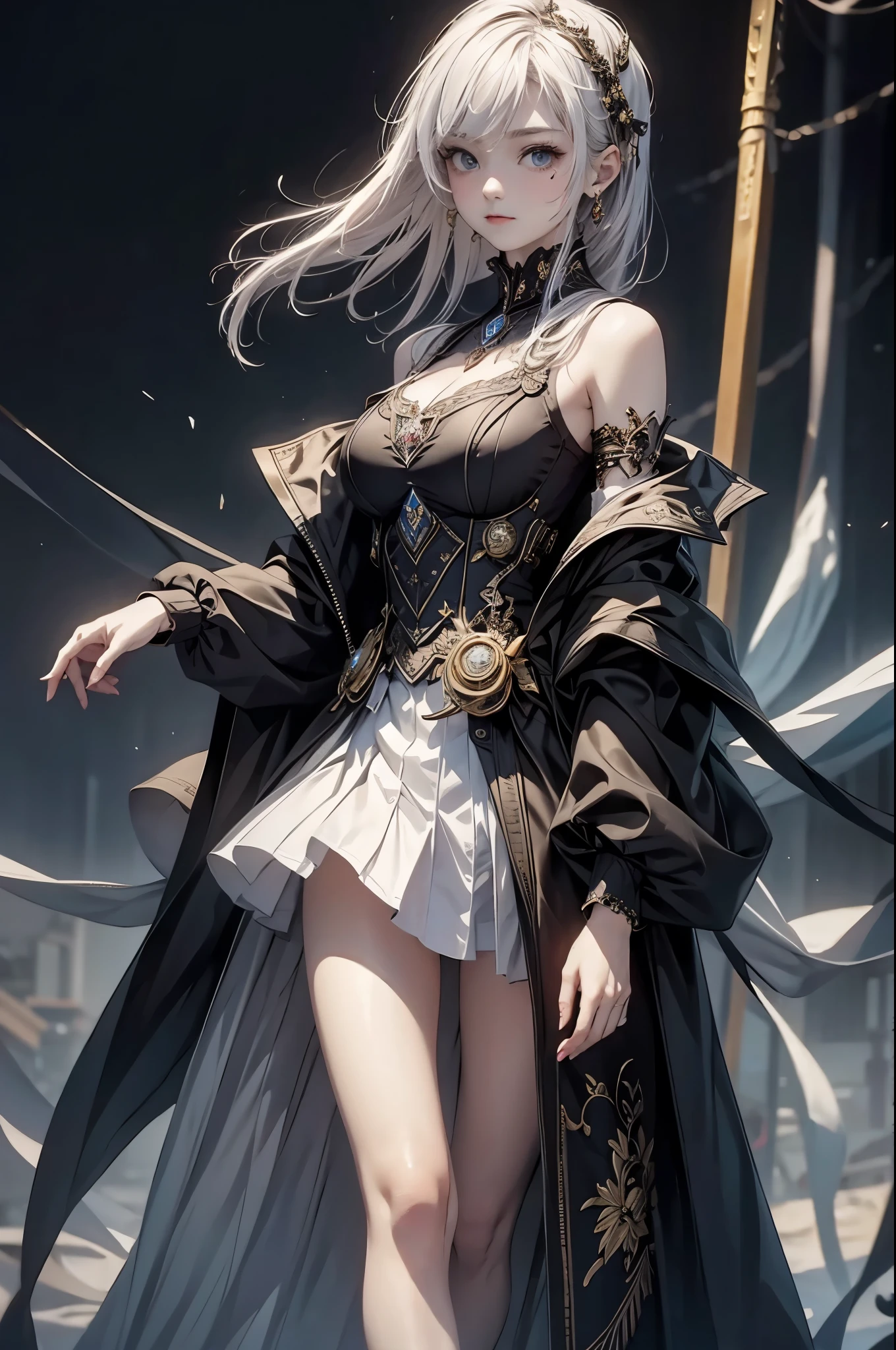 ((from front:1.5))((masterpiece:1.5、best quality, 2.8D illust, Very detailed 1girl, classic girl, classic, Mechanical decoration、 back ground:dark world. 

