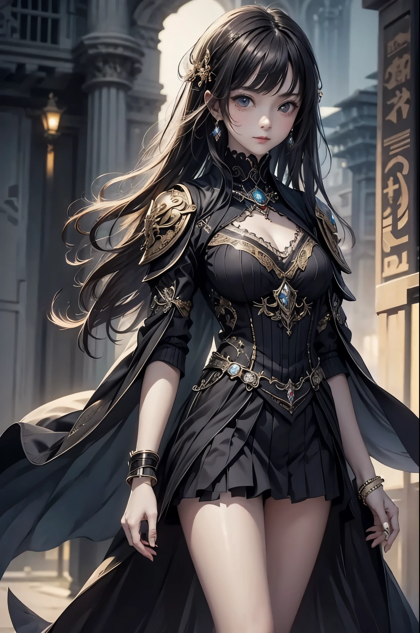 ((from front:1.5))((masterpiece:1.5、best quality, 2.8D illust, Very detailed 1girl, classic girl, classic, Mechanical decoration、 back ground:dark world. 
