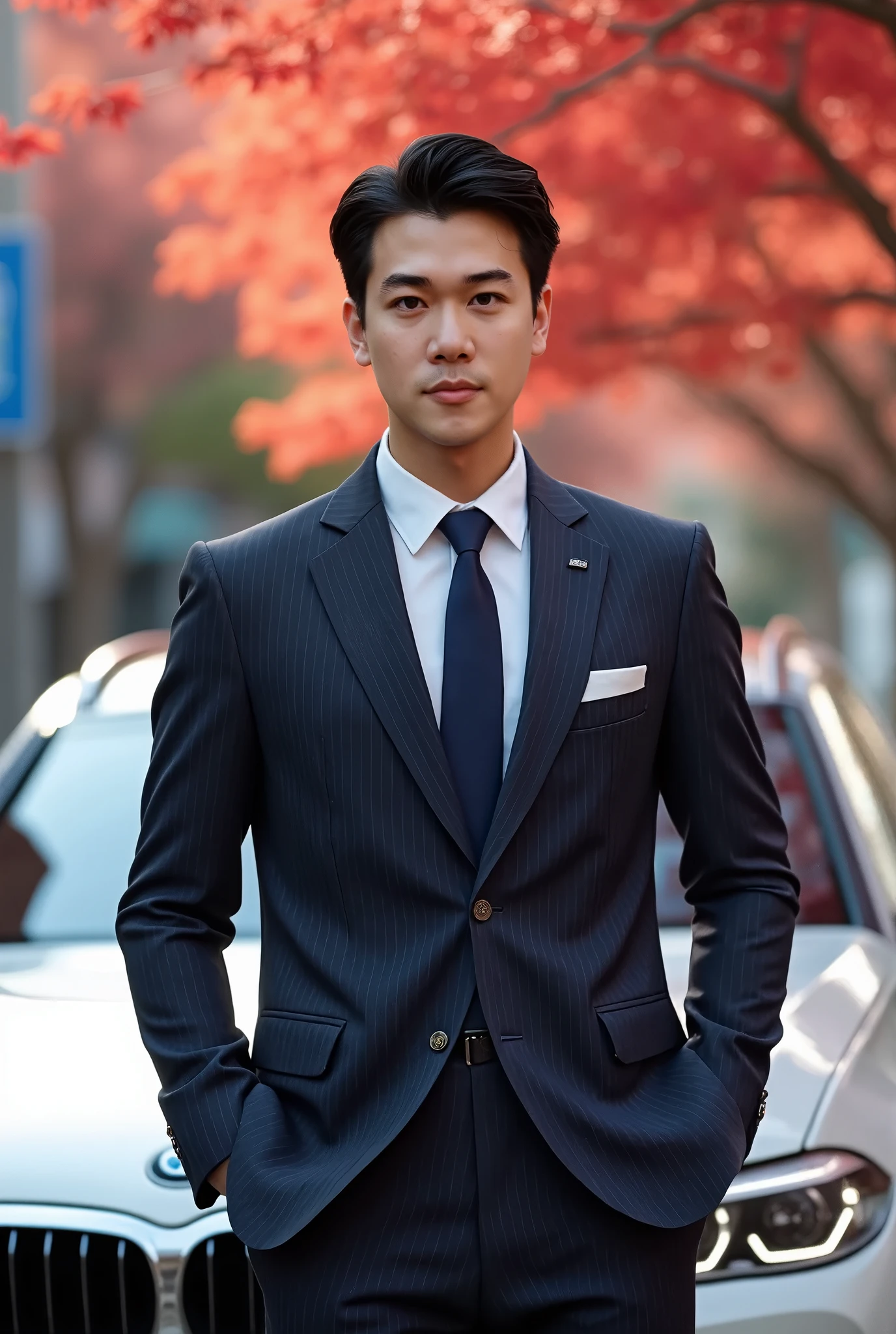 Arafed man in a suit standing in front of a car - SeaArt AI