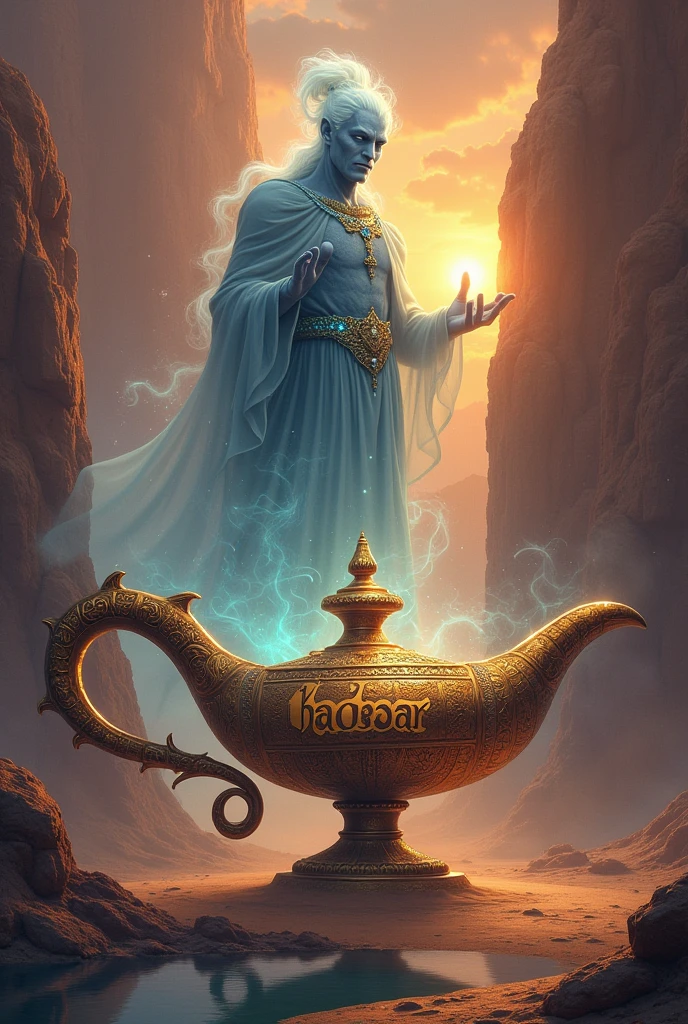 A genie of the lamp full of gold and other things
