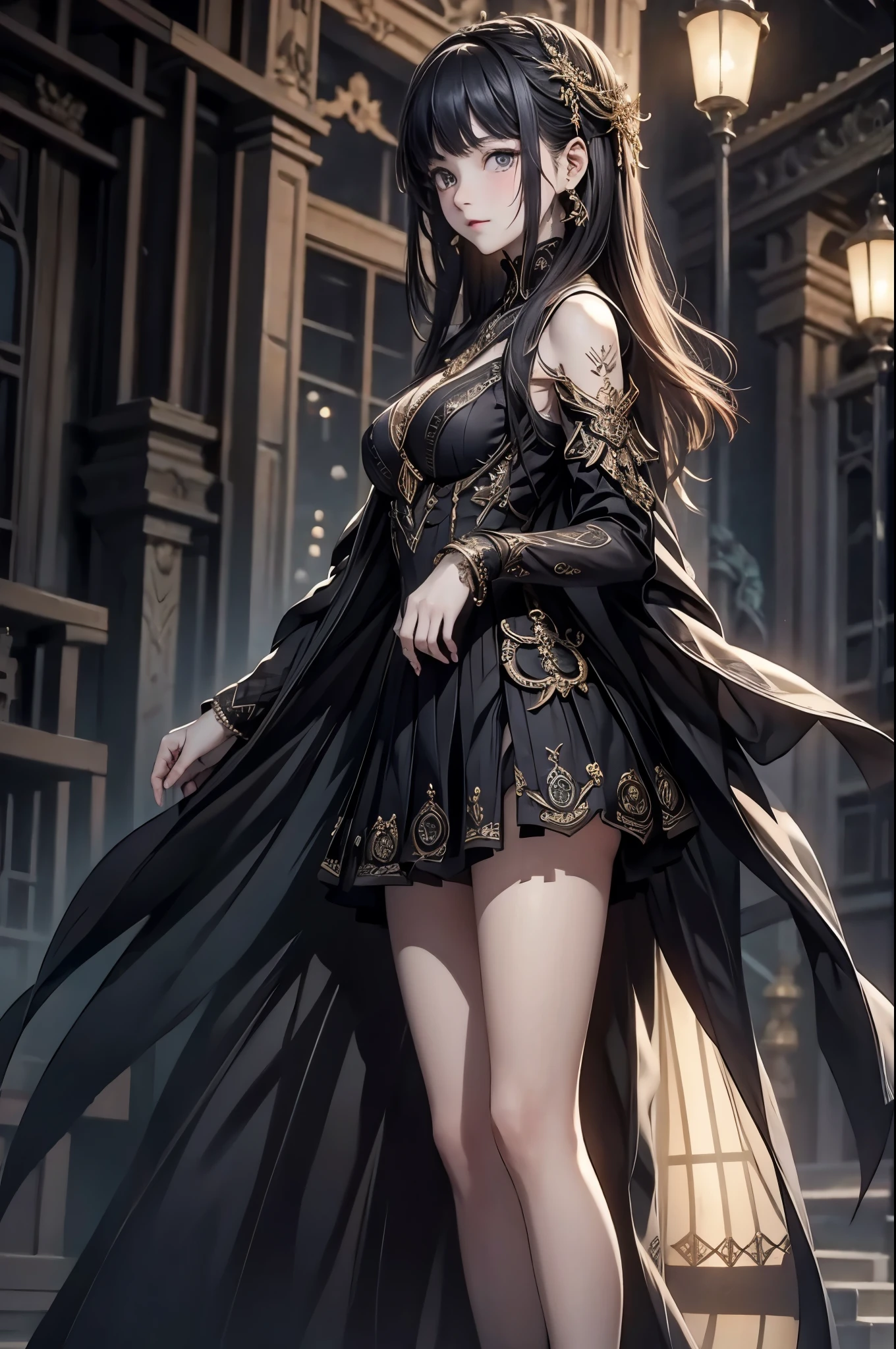 ((from front:1.5))((masterpiece:1.5、best quality, 2.8D illust, Very detailed 1girl, classic girl, classic, Mechanical decoration、 back ground:dark world. 
