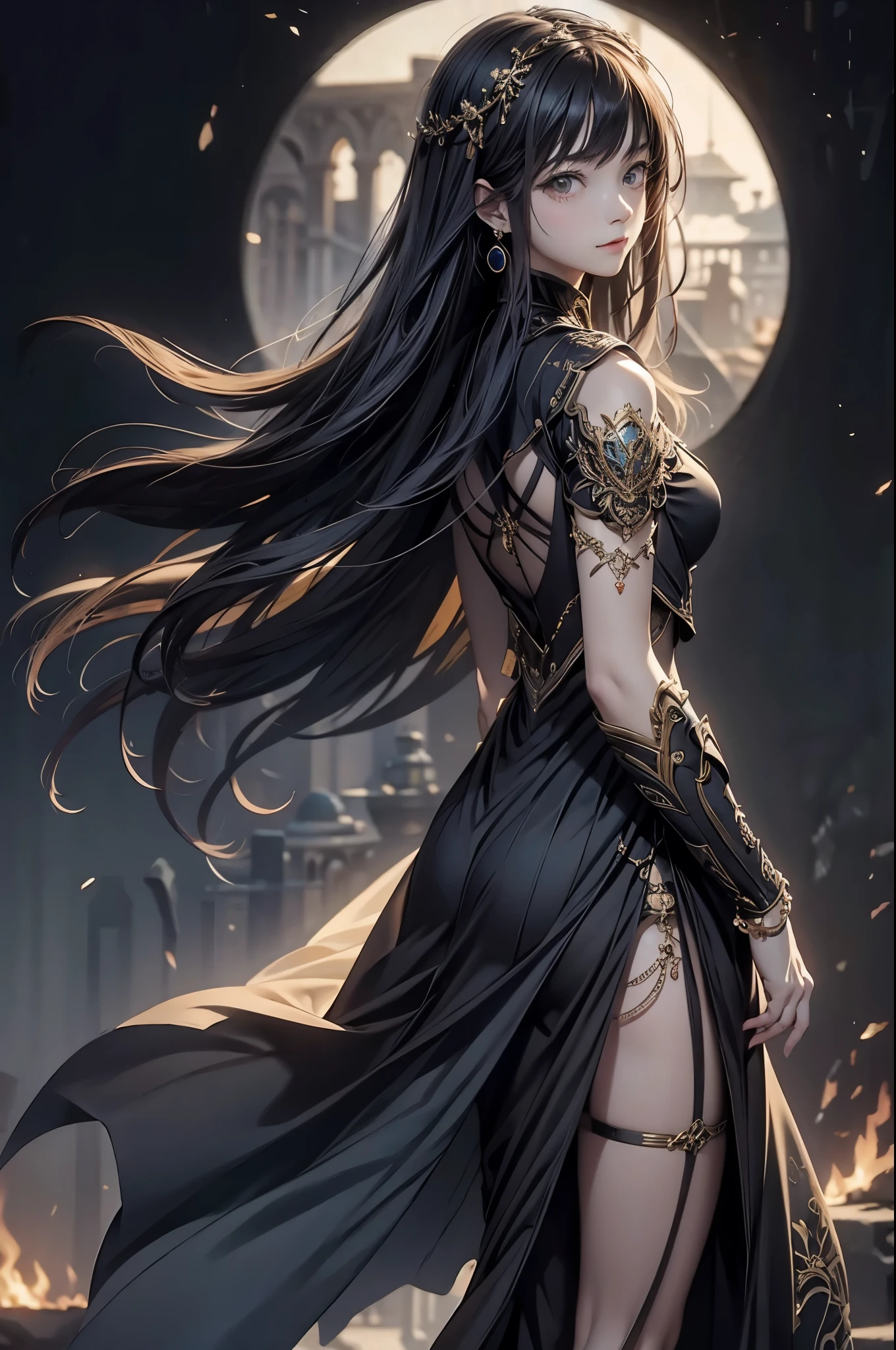 ((from front:1.5))((masterpiece:1.5、best quality, 2.8D illust, Very detailed 1girl, classic girl, classic, Mechanical decoration、 back ground:dark world.