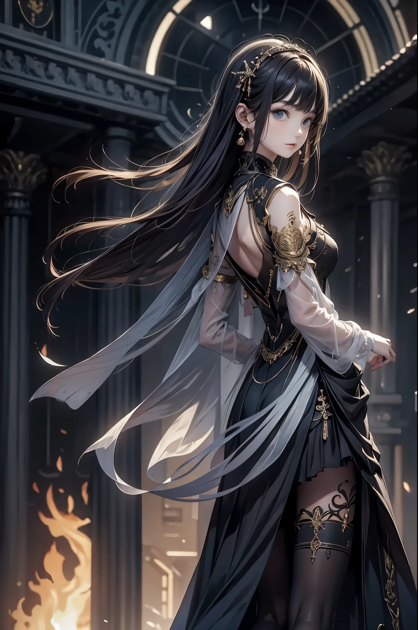 ((from front:1.5))((masterpiece:1.5、best quality, 2.8D illust, Very detailed 1girl, classic girl, classic, Mechanical decoration、 back ground:dark world. 
