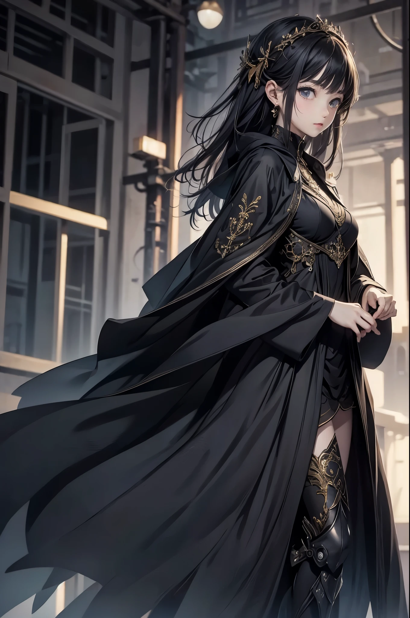 ((from front:1.5))((masterpiece:1.5、best quality, 2.8D illust, Very detailed 1girl, classic girl, classic, Mechanical decoration、 back ground:dark world. 
