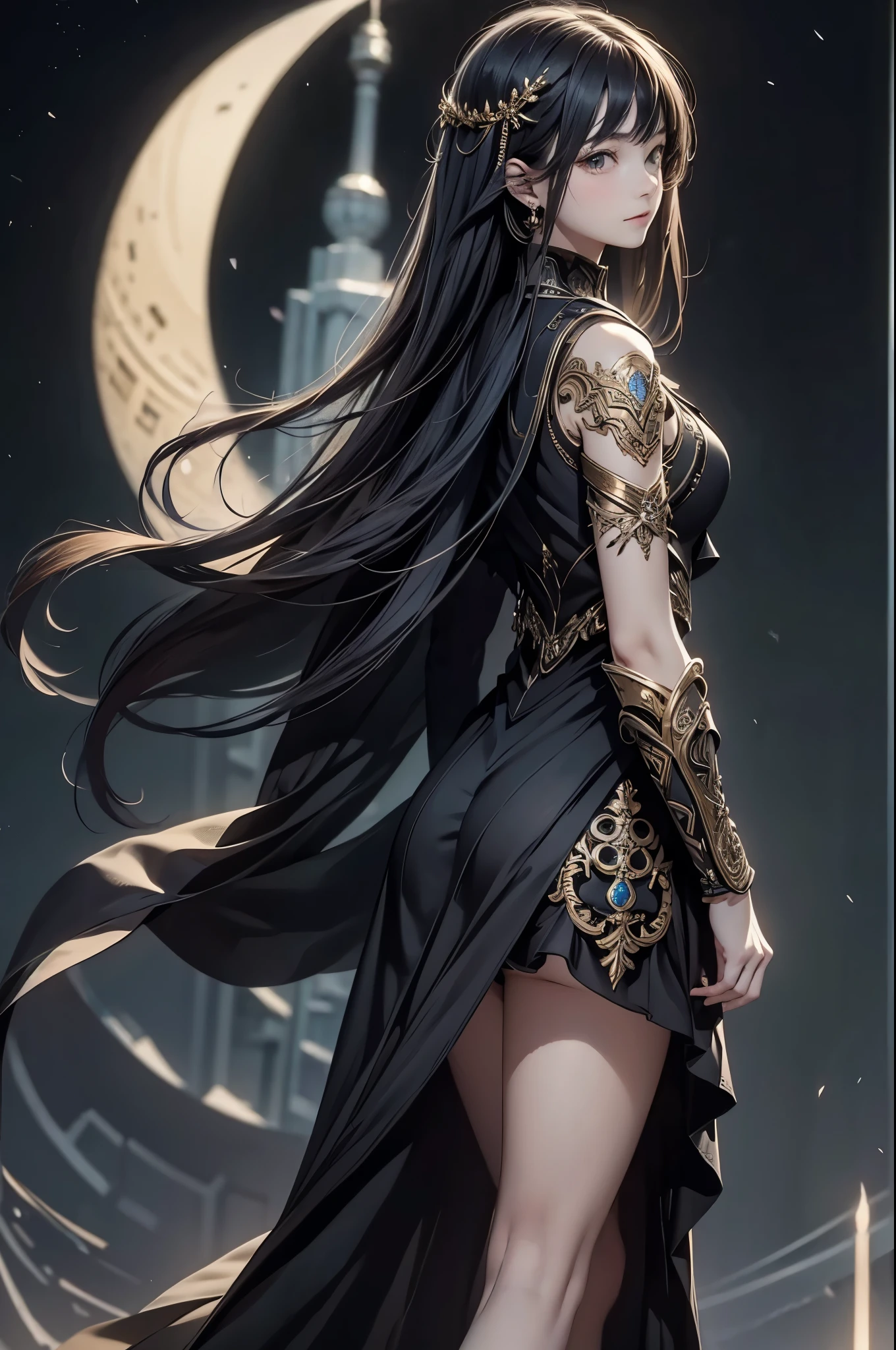 ((from front:1.5))((masterpiece:1.5、best quality, 2.8D illust, Very detailed 1girl, classic girl, classic, Mechanical decoration、 back ground:dark world. 
