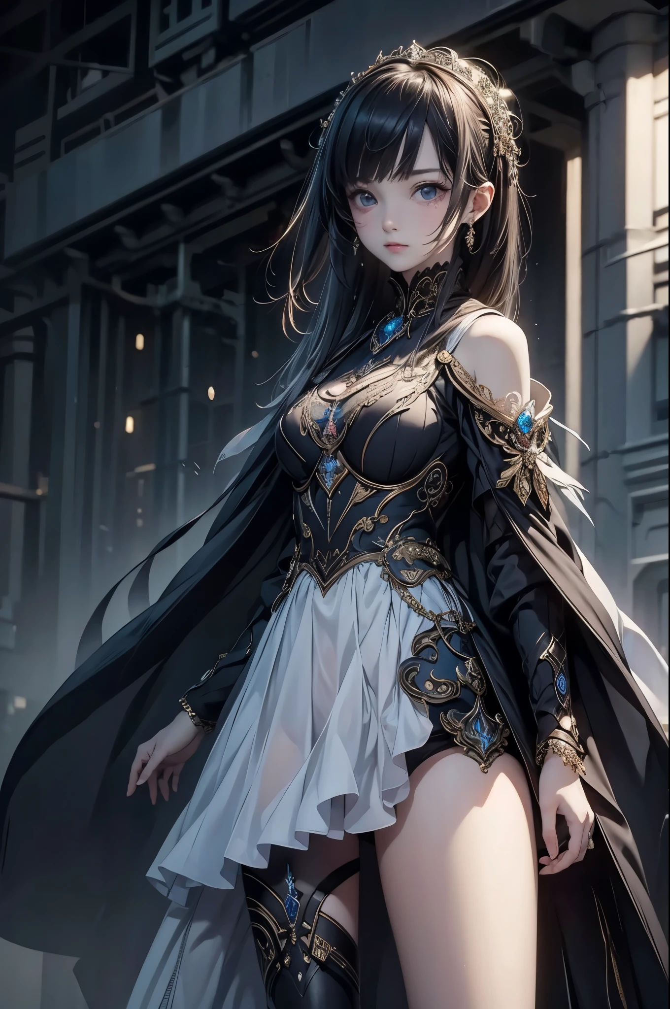 ((masterpiece:1.5、best quality, 2.8D illust, Very detailed 1girl, classic girl, classic, Mechanical decoration、 back ground:dark world. ((from front:1.5))