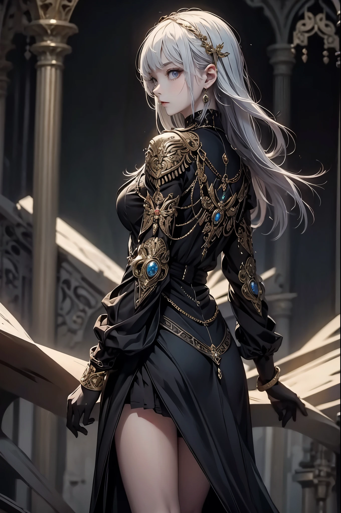 ((masterpiece:1.5、best quality, 2.8D illust, Very detailed 1girl, classic girl, classic, Mechanical decoration、 back ground:dark world. from front:1.5
