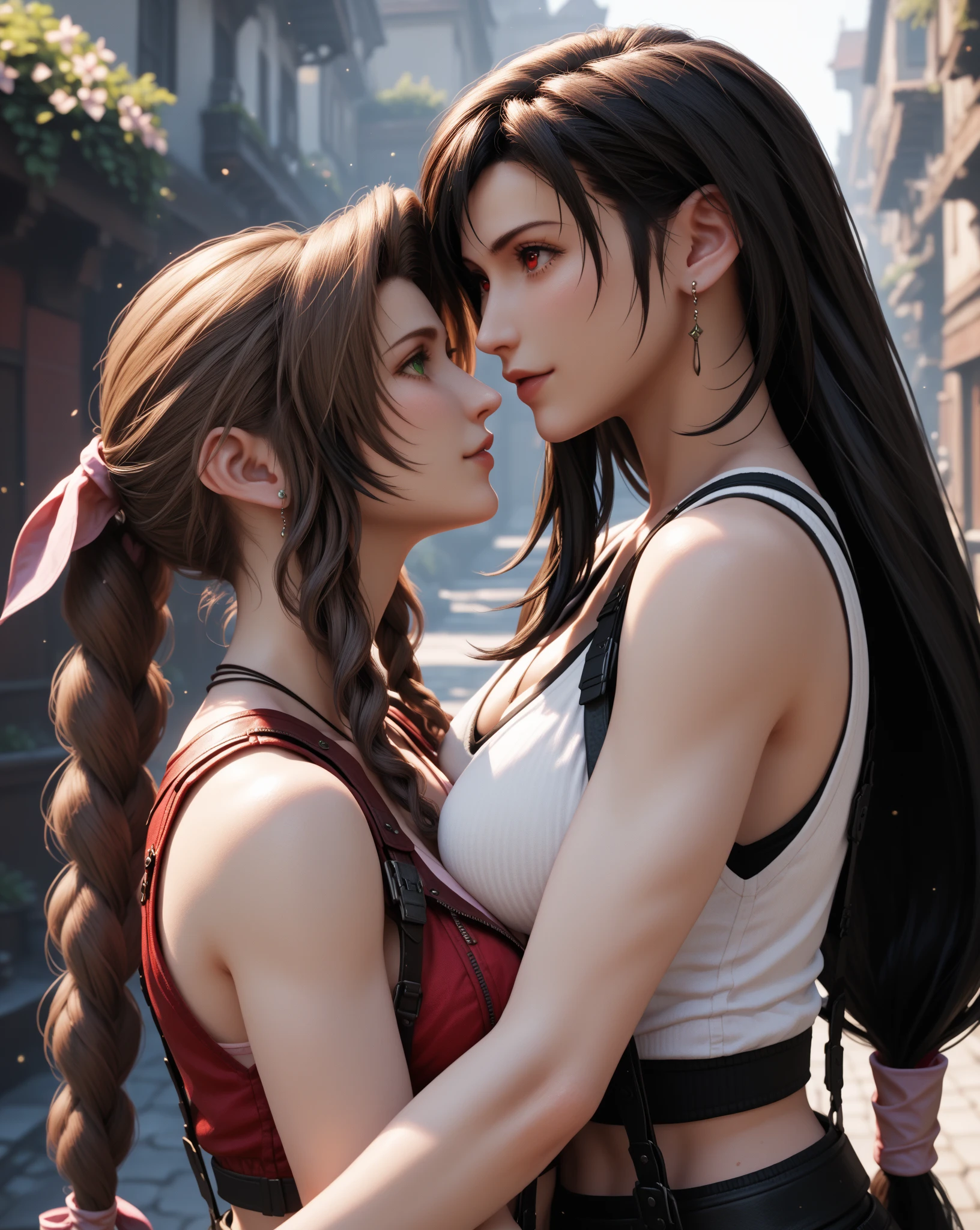Tifa Lockheart and Aerith Big Completely ?????, Sexy Pose, UHD, masterpiece, ccurate, anatomically correct, high quality, high details, super detail, textured skin, best quality, highres, 16k