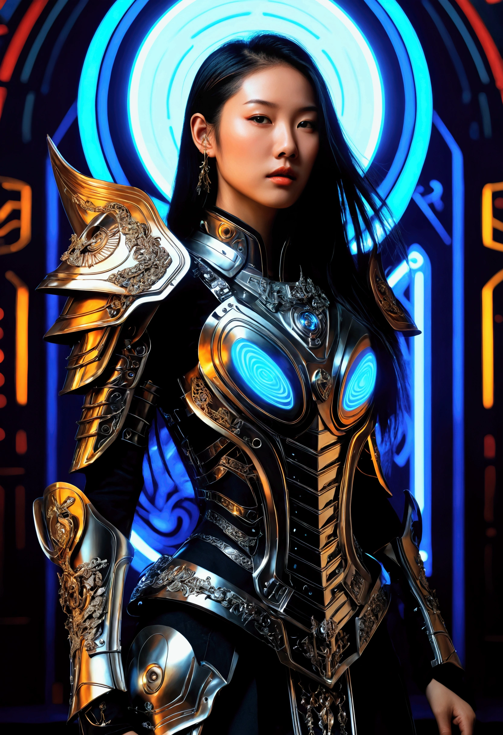 ((Airbrush art style painting)) of (perfect Asian cyberpunk girl))), (((wearing incredibly detailed ornate cyberpunk armour))), ((LED lights)), (shapeless long hair), perfect features, ((((full figure) dynamic pose))), (((starship interior))), (((Jim Burns art style))), abstract beauty, near perfection, pure form, concept art, intricate detail, 8k post-production, High resolution, super Detail, art station Trends, sharp focus, studio photos, intricate detail, Very detailed.