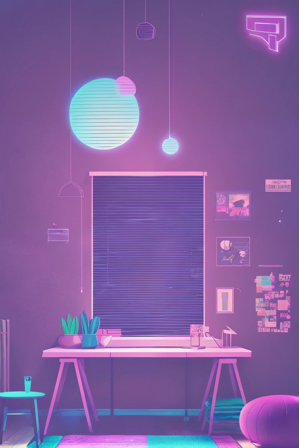 Generate a cluttered bedroom and desk, (((lofi aesthetic))), anime aesthetic, Inspired by unicorneclipse on Etsy, peaceful mood, soft lighting, dreamy atmosphere, photographic, cinematic, intricate details, high quality, masterpiece, Art Lofi, Null Art Style, Lofi Sensation, portrait of lofi, Lofi Colors, null, lo-fi art, Lofi Vibes , Lofi atmosphere, Lofi hip hop, Satoshi Could Have an Art Style, Lofi Girl Aesthetics, purple and blue wallpaper with a bunch of items on it, computer aesthetic, dreamcore aesthetic, y2k aesthetic, y 2 k aesthetic, dreamy aesthetic, office background, background art, highschool background, gamer aesthetic, kawaii aesthetic, wallpaper aesthetic, dreamy illustration, soft aesthetic, cyber aesthetic, magical colored theme, toon aesthetic, violet colored theme, light academia aesthetic