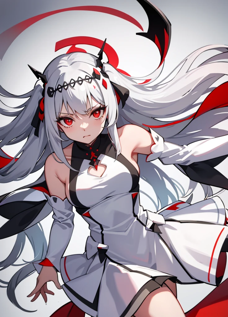 animated, animification, full body, Girls' Front, neat figure, Beautiful detailed girl, teenage girl, long hair blown up, asymmetrical bangs, twintails, grey hair, extremely beautiful detailed anime face and eyes, beautiful detailed cold face, complex details beautiful and delicate eyes, beautiful and detailed claw, medium chest circumference, Bare navel, two legs, deep red eyes, blue skin, red bow, neck ribbon, revealing dress, cross-laced footwear, black footwear, overexplosure, crop top, black Clothes, white background, white background, extremely detailed, wallpaper 8k CG, wallpaper,corruption,de-evilize,underarm hair,vaginal hair,