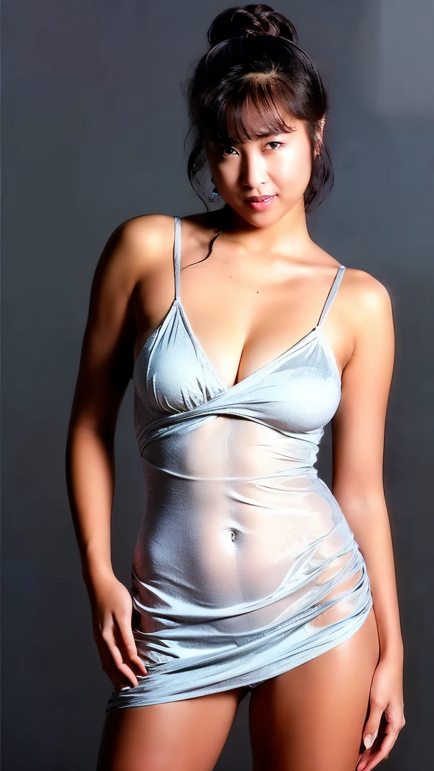 8K, masterpiece, RAW Photos, Highest quality, detailed:1.2),Realistic, Extremely detaileded Cg Unity 8K wallpapers, Depth of written boundary, Cinematic Light, Lens flare, Ray Tracing, (Very beautiful face, Beautiful Lips, Beautiful Eyes), intricate detailed face, ((ultra detaileded skin)) One girl, In the Dark, Deep Shadow, Cute Korean Girl, K-Pop Idols,(Very slim and slender muscular body:1.3), ((Displaying the viewer)),(Big smile), (Bodycon mini dress), (Injection Sleeve) , (City night, (Neon Signs), Dim lighting, rooftop, terrazzo, (night), Cute Korean Girl, Earrings, Bangles, necklace, pantyhose, Clear Eyes, walking , (Pale skin), Look forward, (Big eyes), ((Upper Body Shot)), Wear tight, Silk dress, Lace dress, (See-through dress), Very slim, Defamation, Updo, Silver open neckline dress, Skinny super mini skirt, Sitting, bed, front, Leg spread