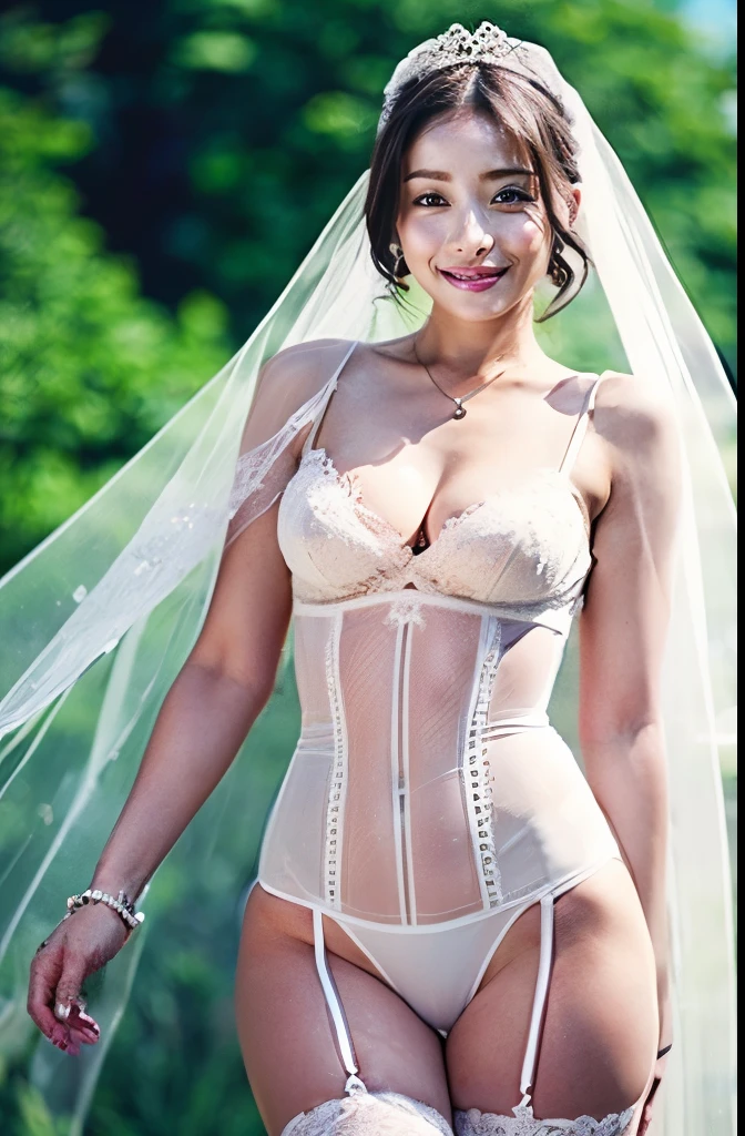 Naked Bride." shape,  big breasted,  beautiful nipples, the perfect body,  full body , Church wedding,  ((( had lots of participants behind her.))).  ((( white sheer wedding dress, Cape, Veil, Loose fitting white corset, Transparent micro panties,  transparent micro bra ,  and fishnet stockings  .))) . 濃い恥毛. ,( best quality , 4K, 8k,  high resolution, masterpiece:1.2),  Ultra Details , ( realistic,  photorealistic,  photorealistic:1.37), royal, captivating, ( bright color, Sharp chest:1.1),  Soft Lighting " expression of agony. The most beautiful woman in town.