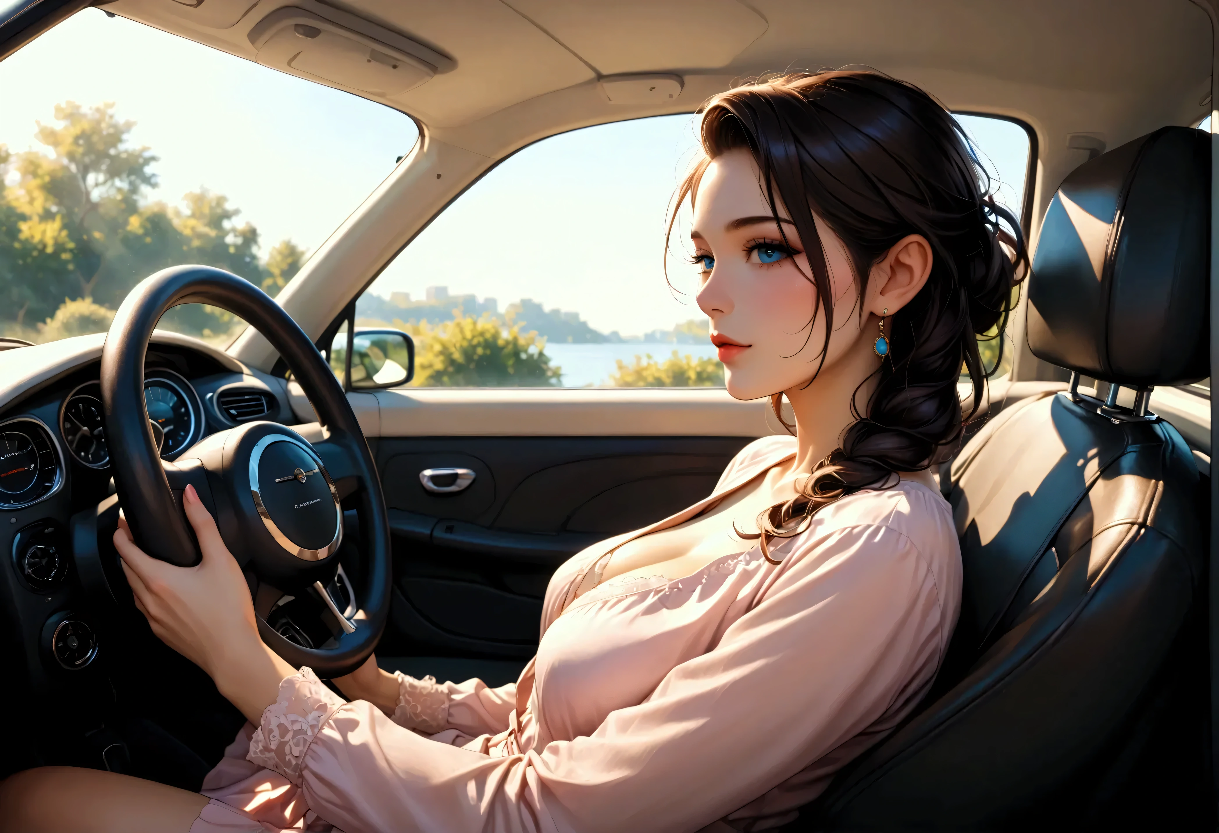 arafed woman in a car with a scarf on her head, taken at golden hour, inspired by Naza, semi realism, with sunset, with accurate face, 🤤 girl portrait, aesthetic face, south east asian with round face, close up potrait, asian face, fair complexion, cute complexion, inspired by JoWOnder, instagram selfie, inspired by Basuki Abdullah