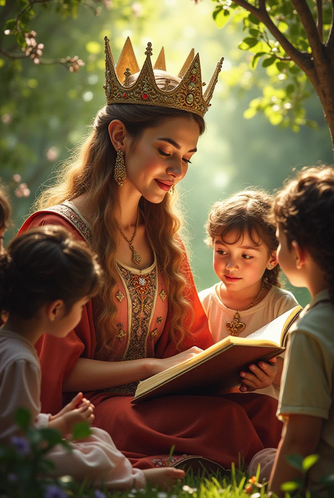 create a hyper realistic image of a beautiful young girl adorned in a glossy shiny vibrant pink robe with fluffy embellishments, sits elegantly on a classic-style chair inside a large, ornate crystal glass; the surrounding golden intricate designs enhance the glass's opulence. reading a book, background plush interior. Nearby, there is a small table , glossy red Rose's, coffee cup with steam, ultra HD 64k studio lightning light reflection