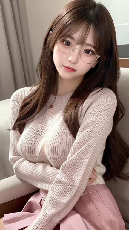 (8k, RAW photo, best quality, masterpiece, ultra detailed, beautiful:1.2), (realistic, photo-realistic:1.5), sharp focus, SIGMA 85mm f/1.4., depth of field, blur background, bokeh, cinematic, soft light,

extremely cute 1 Japanese actress with glasses, (silver metal frame glasses, detailed deep black hair), 18 years old, (detailed pale skin, porcelain skin:1.2), detailed cute face, naughty smile, sexy smile, looking at viewer, detailed brown eyes, (leaning forward, wariza, spread legs: 1.3), (solid gray long sleeve cotton sweat shirt: 1.2), cute white detailed lace panties, sexy pose, (bare legs), cozy modern room, fluffy carpet