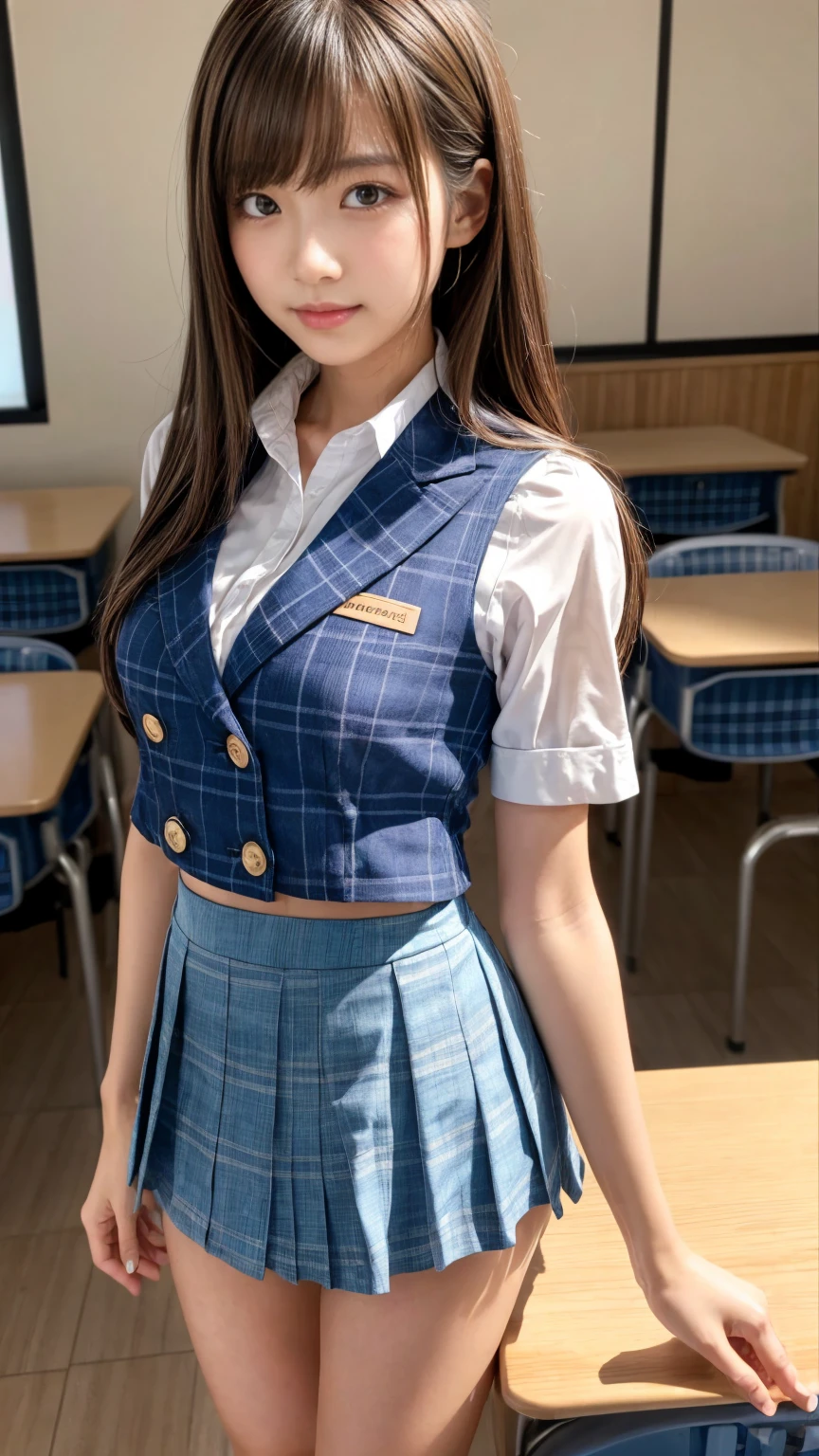 White short-sleeved on-front shirt、Navy blue mini skirt、high school girl、Transparent nippavage、Switoris、Stand yournd open your legs wide、Showing off genitals、Large ribbon on thNo underwear、No bra、Long black hair、ponytail、Big Breasts、Embarrassed expression、、Knee-high socks、highest quality