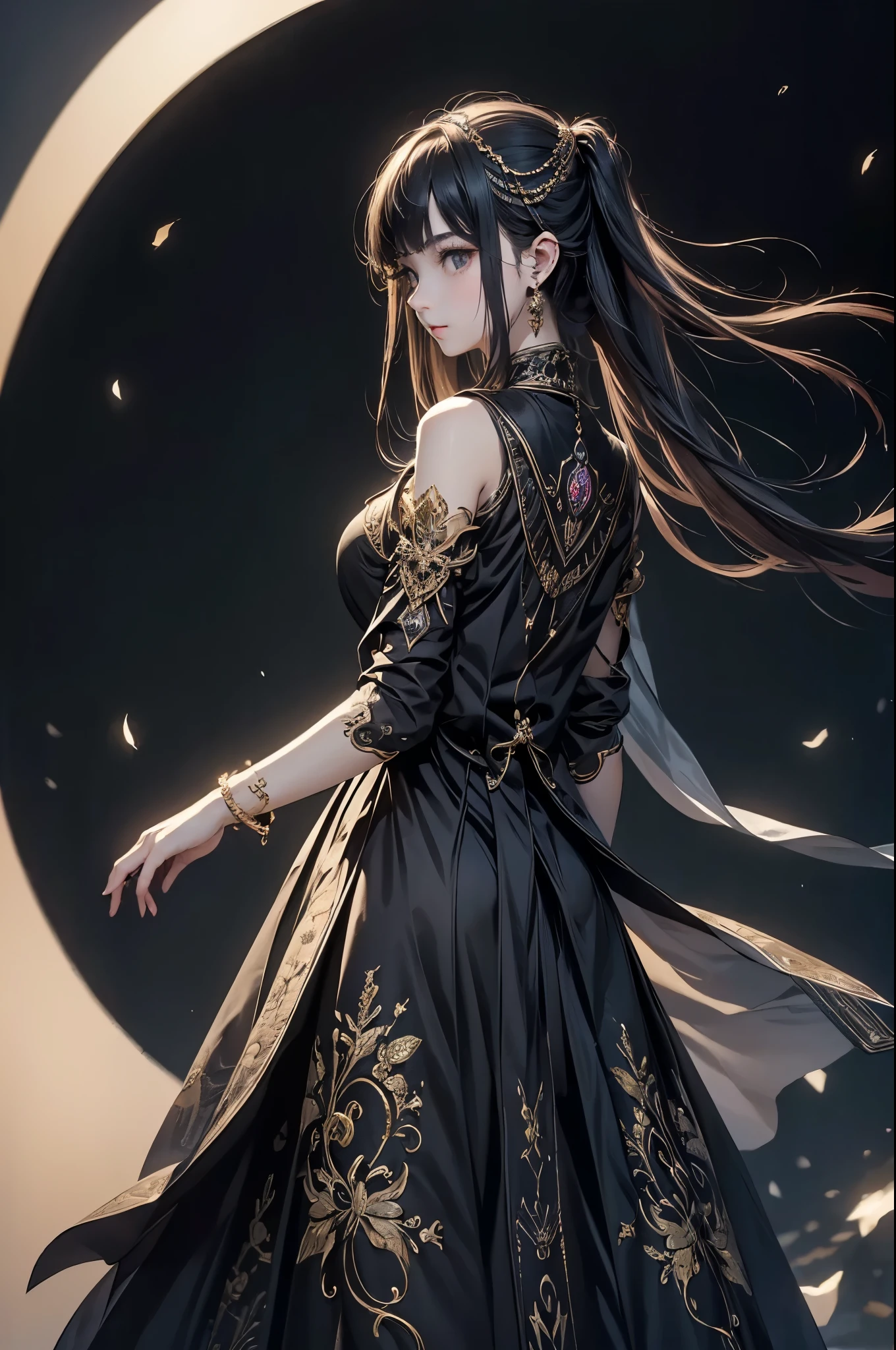 ((from front:1.5))((masterpiece:1.5、best quality, 2.8D illust, Very detailed 1girl, classic girl, classic, Mechanical decoration、 back ground:dark world.