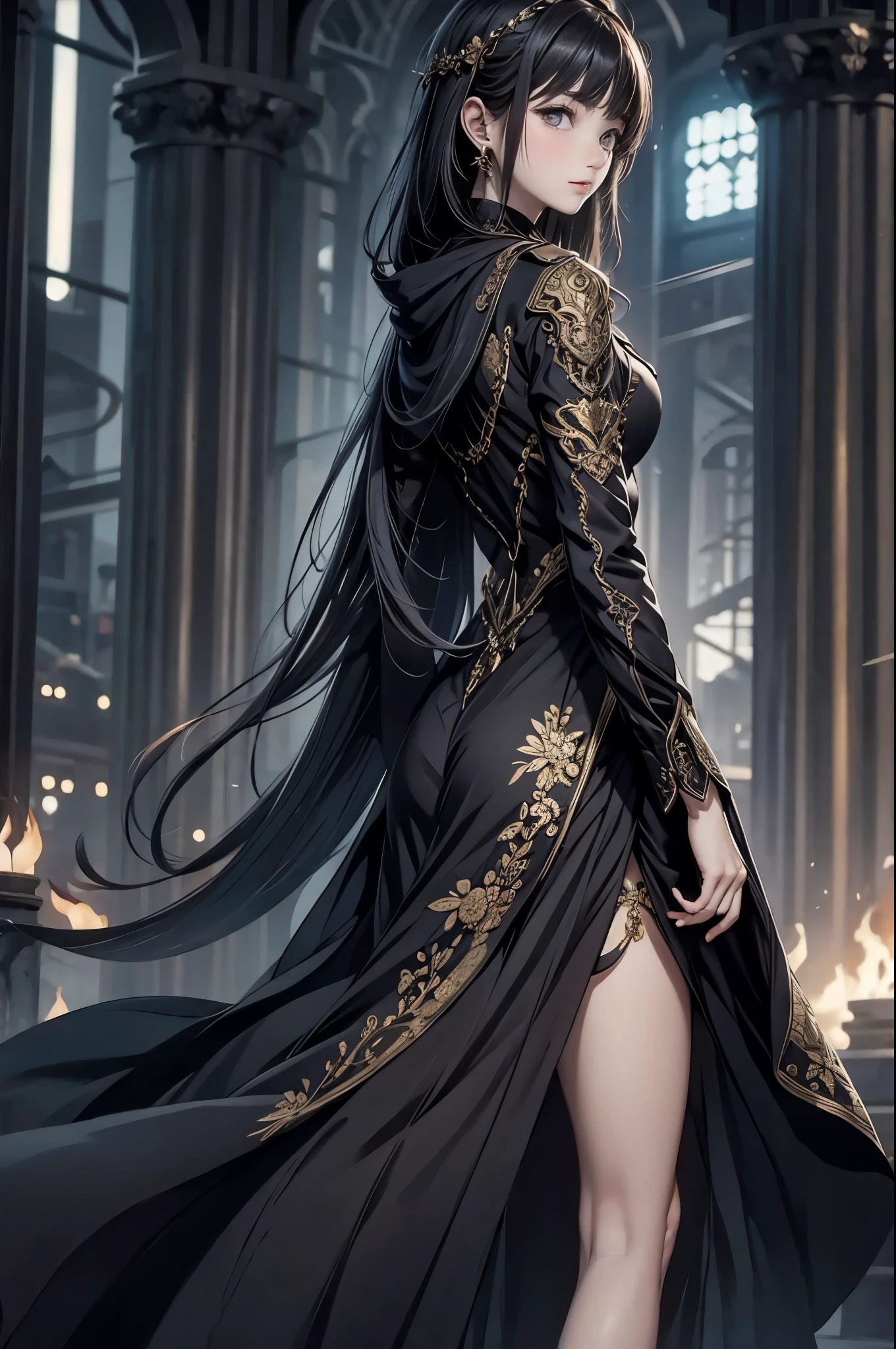 ((from front:1.5))((masterpiece:1.5、best quality, 2.8D illust, Very detailed 1girl, classic girl, classic, Mechanical decoration、 back ground:dark world.