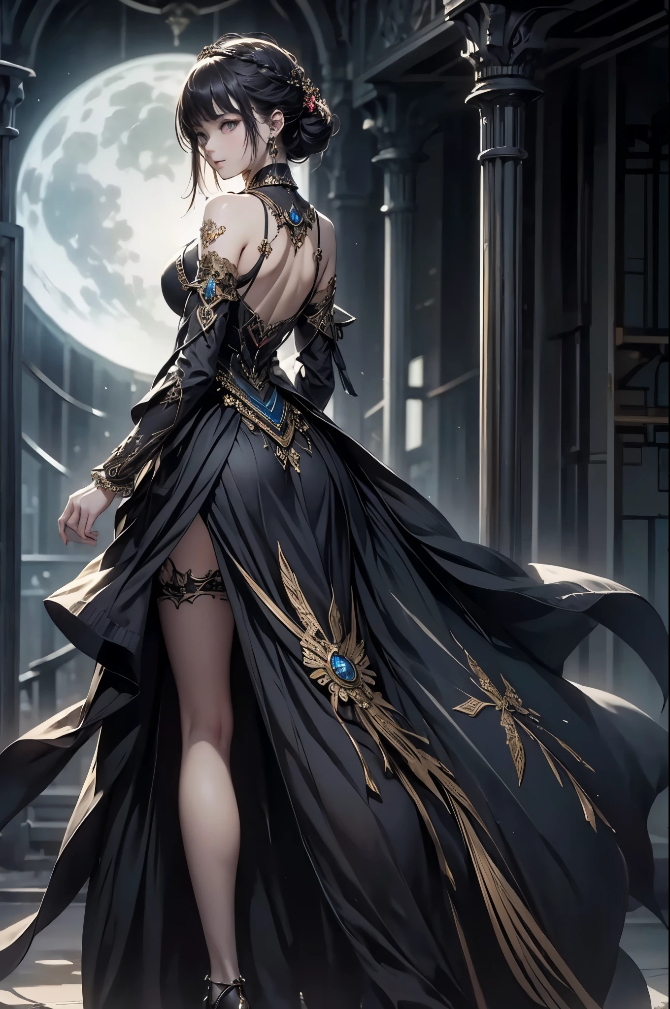 ((from front:1.5))((masterpiece:1.5、best quality, 2.8D illust, Very detailed 1girl, classic girl, classic, Mechanical decoration、 back ground:dark world.
