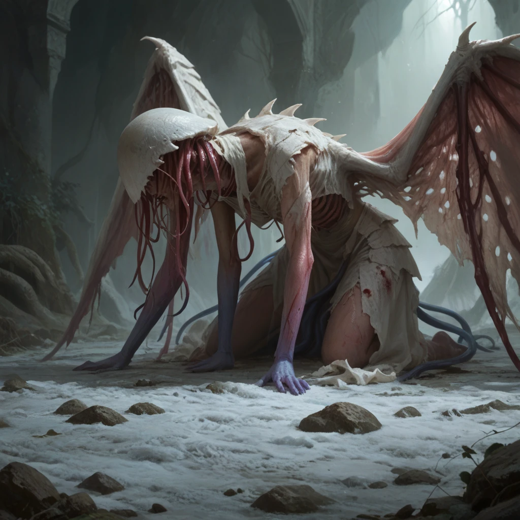 score_9, score_8_up, score_7_up, score_6_up, score_5_up, score_4_up, no humans, eldritch, monster , tentacles, eldritch angel , broken bloody wings , almost women