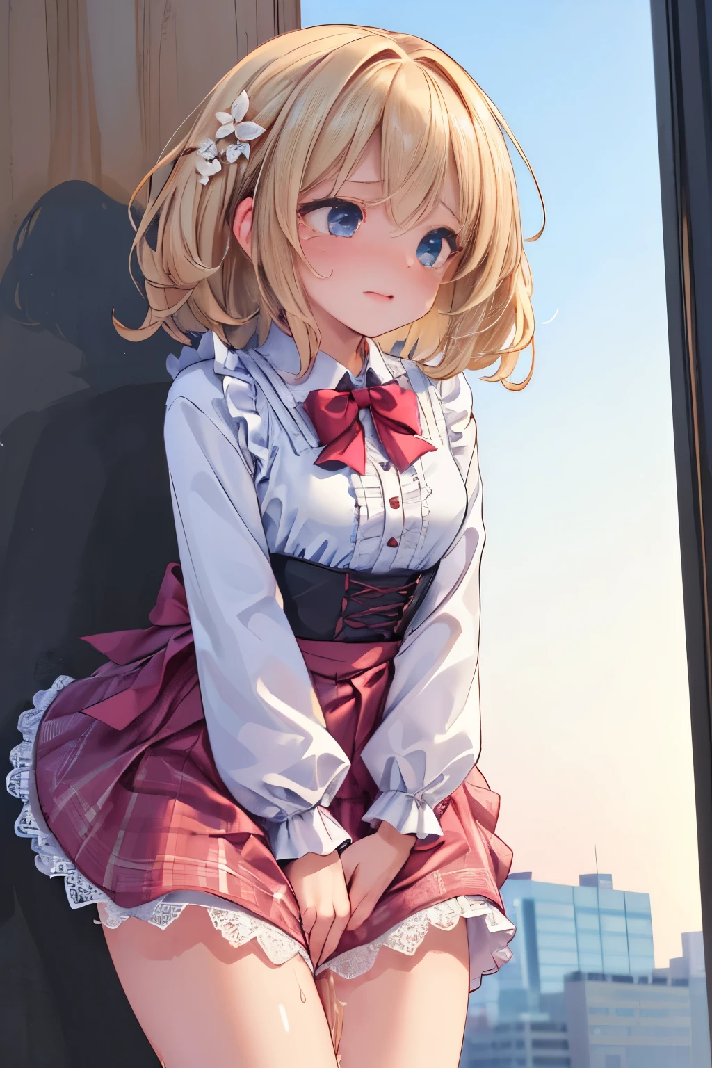 mesa、high resolution、1 chica en、una minifalda、Gorra de caza、British Costume、Cute anime illustration、