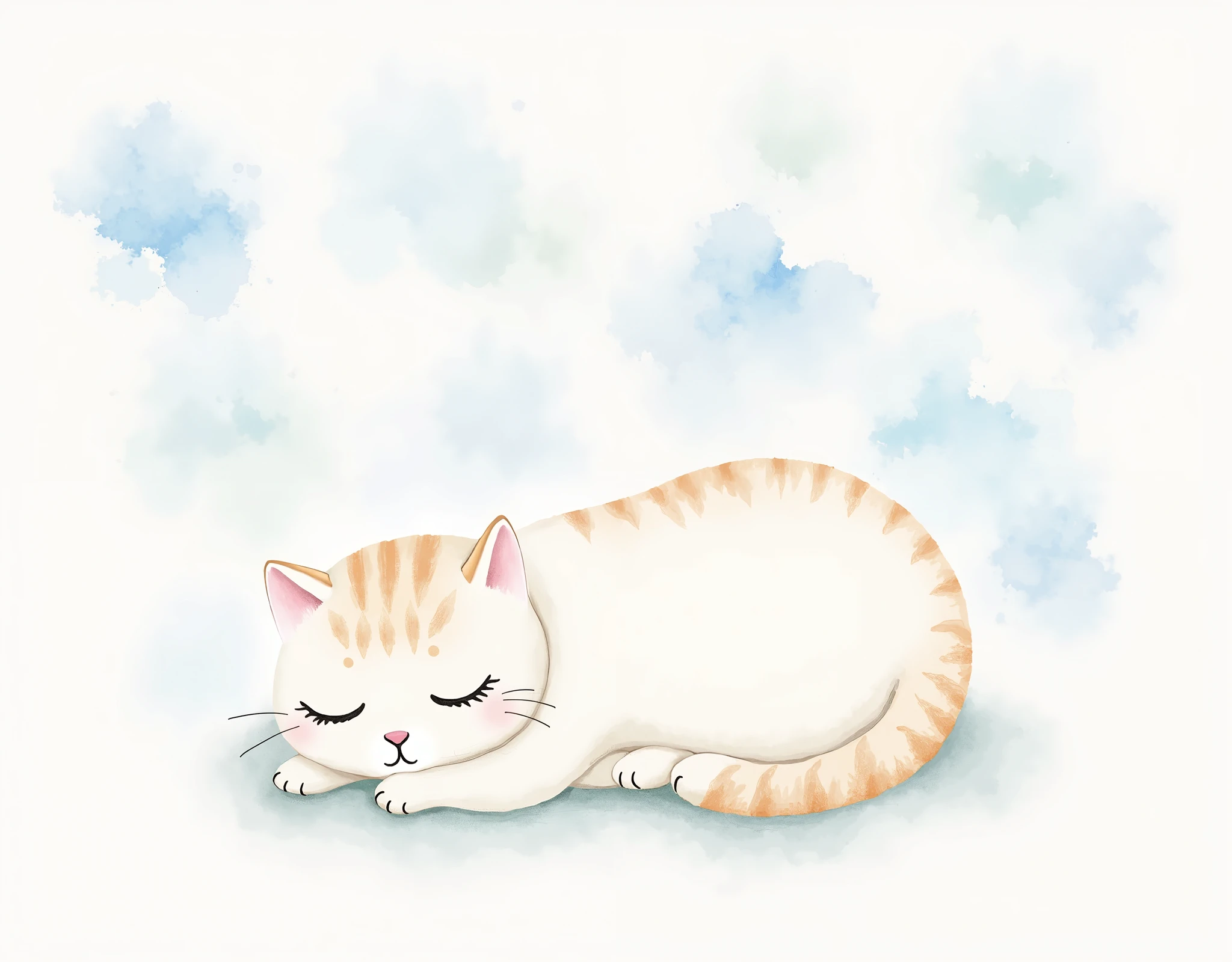 (cat mascot character:2.0),( beautiful background:2.0),( minimalist:2.0),(Artistic Rendering),( Simple Design:2.0),(Japan),(Sleeping Cat:2.0),( cute:2.0),(watercolor:2.0)