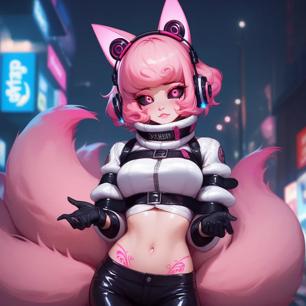 (RAW photo, best quality, mastery:1.2), (realistic, photo-realistic:1.4),(masterpiece:1.4),(best quality:1.4),1girl, solo, :d, Ear headphones, Animal ears, Arms up，By bangs，blush on，Tights，udder，rabbit pose，Clothes writing，Cover the navel，cowboy lens，Cropped jacket，fake animal ears，mitts，exteriors，Morning，yuki，hair intakes，head phone，Impossible tights，Impossible clothes，jaket，巨乳，latex，Latex tights，length hair，long  sleeves，looking looking at viewer，巨乳，Multicolored gloves，With his mouth open，Pink tights，Pink eyes，Red eyes，red jacket，shinning clothes，shrug\（The clothes ar\），sidelocks , tight-fitting, smil, Thigh crevices, big legs, dual horsetail, Very long hair, whitegloves, White hair, alice\(nikke\),(shiny skin), realisticlying, 
waiting to start --auto