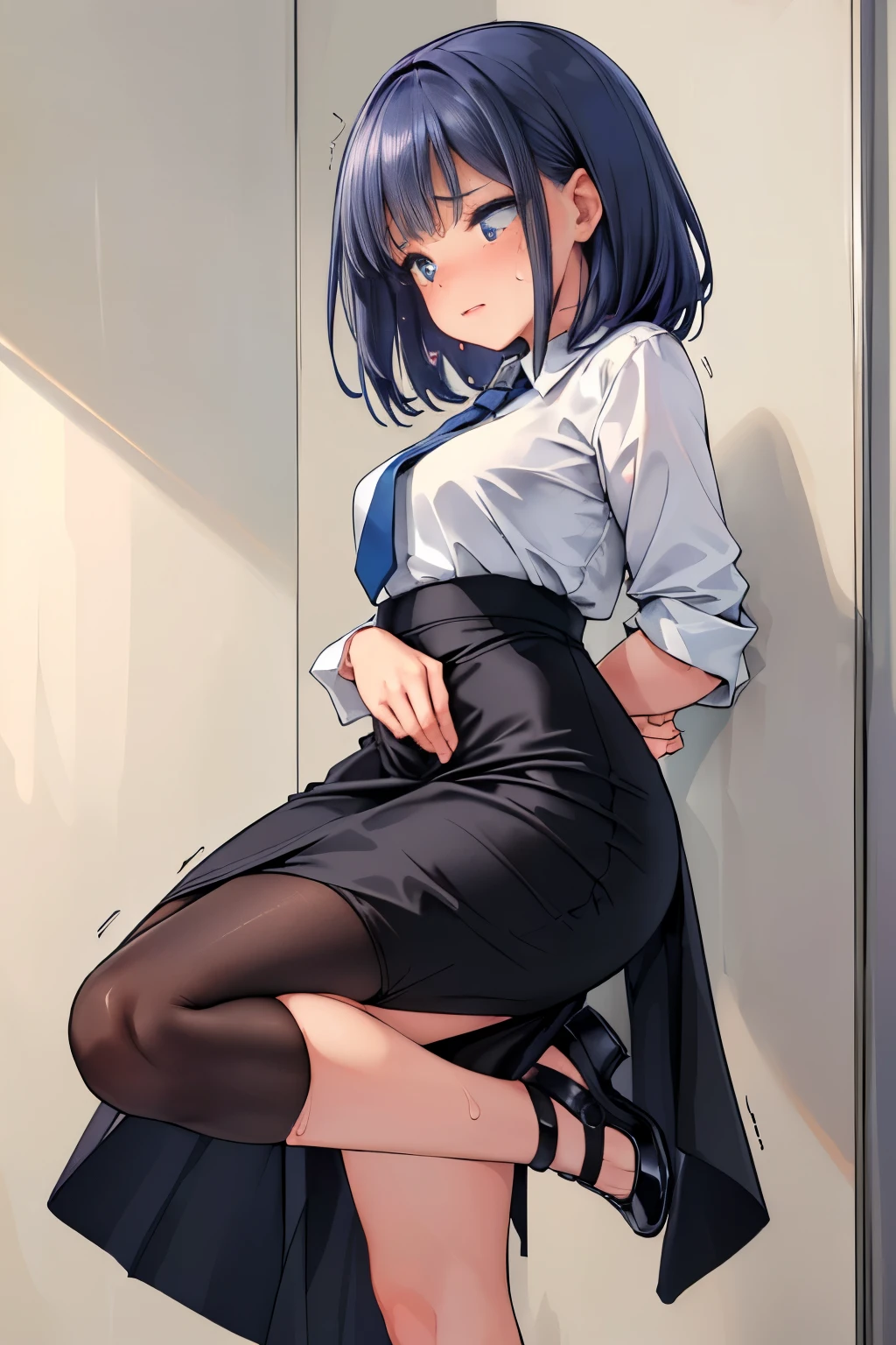 beauty, (masterpiece: 1.2), (best quality: 1.2), perfect eyes, perfect face, perfect lighting, (1 girl), (solo), (female focus), brunette hair, short hair, dark circles, light smile, shut up, white shirt, buttoned shirt, (black skirt), (short skirt), standing, dynamic background, arms behind, (wide hips)), (thick), armless, gothic girl, goth girl, corneo_runny_makeup, runny makeup, nudity, strangle, , big hips, big opai, nude, lumps, fine, normal proportions, fine depiction, beautiful, (masterpiece:1.2), (best quality:1.2), perfect eyes, perfect face, perfect lighting, (1girl), (solo), (female focus), brunette hair, short hair, dark circles, light smile, mouth closed, white shirt, buttoned shirt, (black skirt), (short skirt), standing, dynamic background, arms behind back, ((wide hips)), (thick), bralless, goth girl, corneo_runny_makeup, runny cosmetics, nudity, strangle, big breasts, big buttocks, big opai, nude, bumps, fine, normal proportions, Fine portrayal
