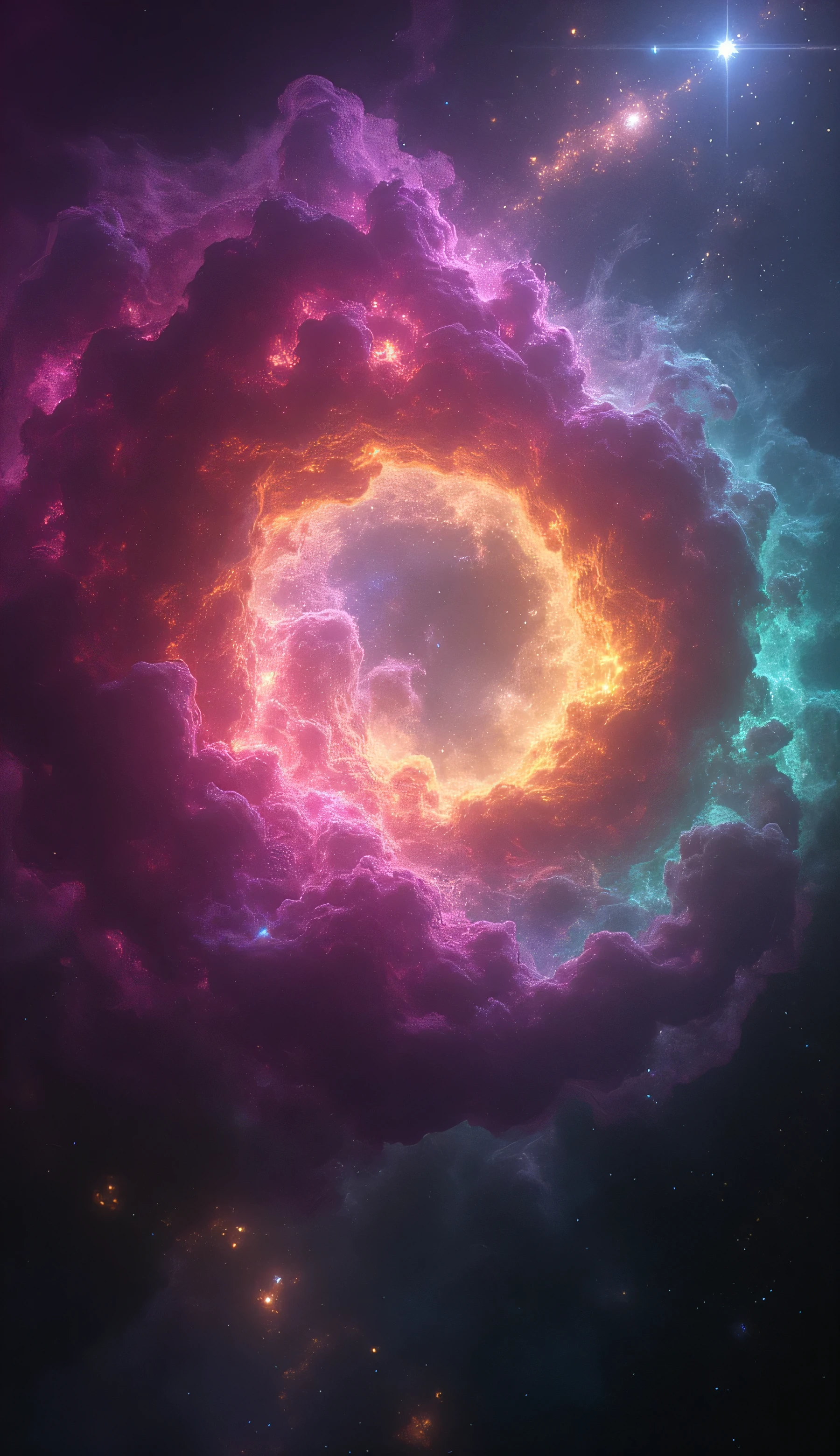 A close up of a colorful spiral in the sky with stars - SeaArt AI