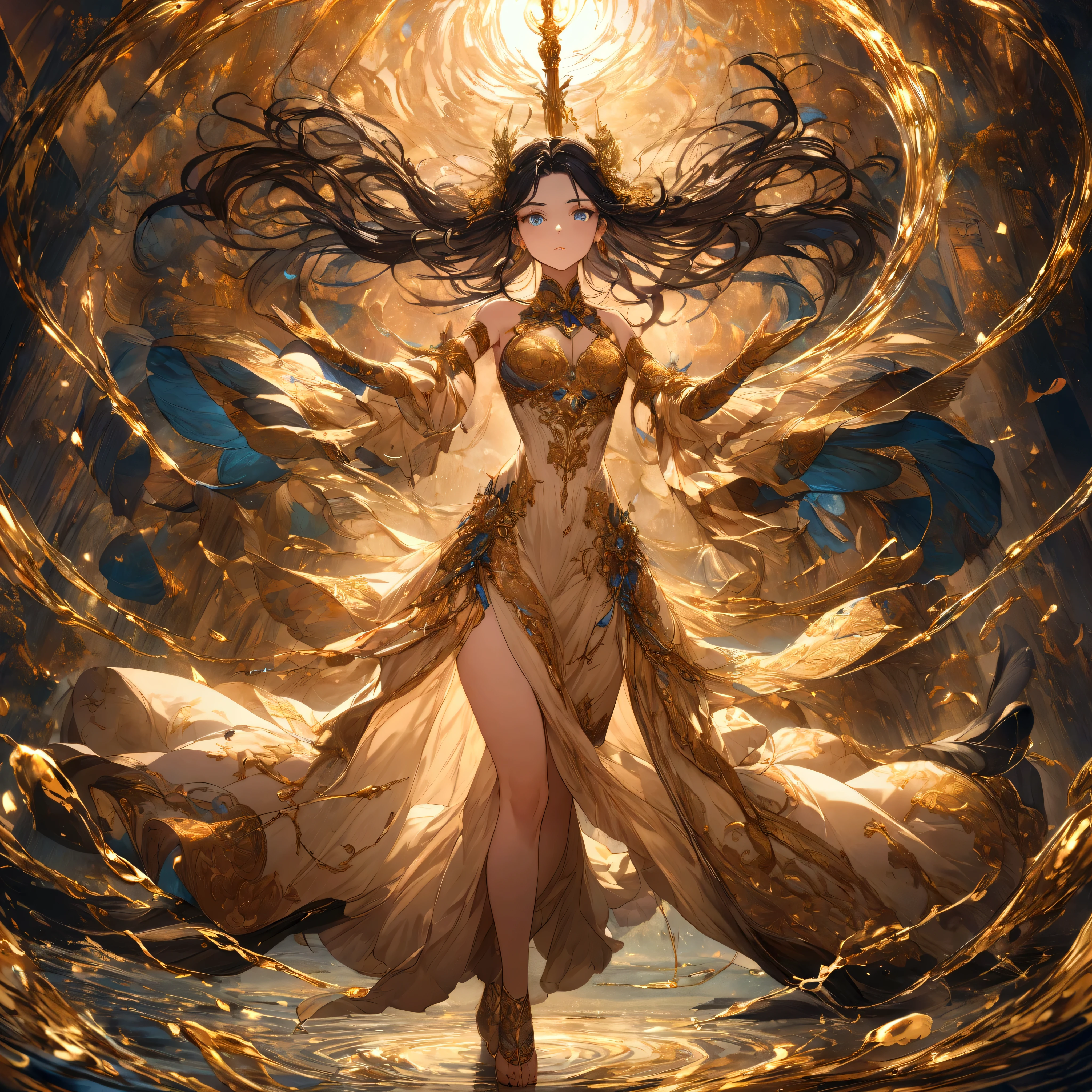 Two ceremonies，woman，White Kimono，Short flowing black hair，Swinging the sword sideways，whole body，Moonlit Night，Huge Moon，Firm and gentle eyes