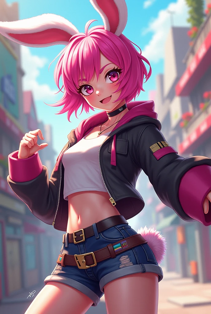 Lucky chloe,fighting character from the game tekken 7,that wear kitty coat with kitty headphones and kitty gloves