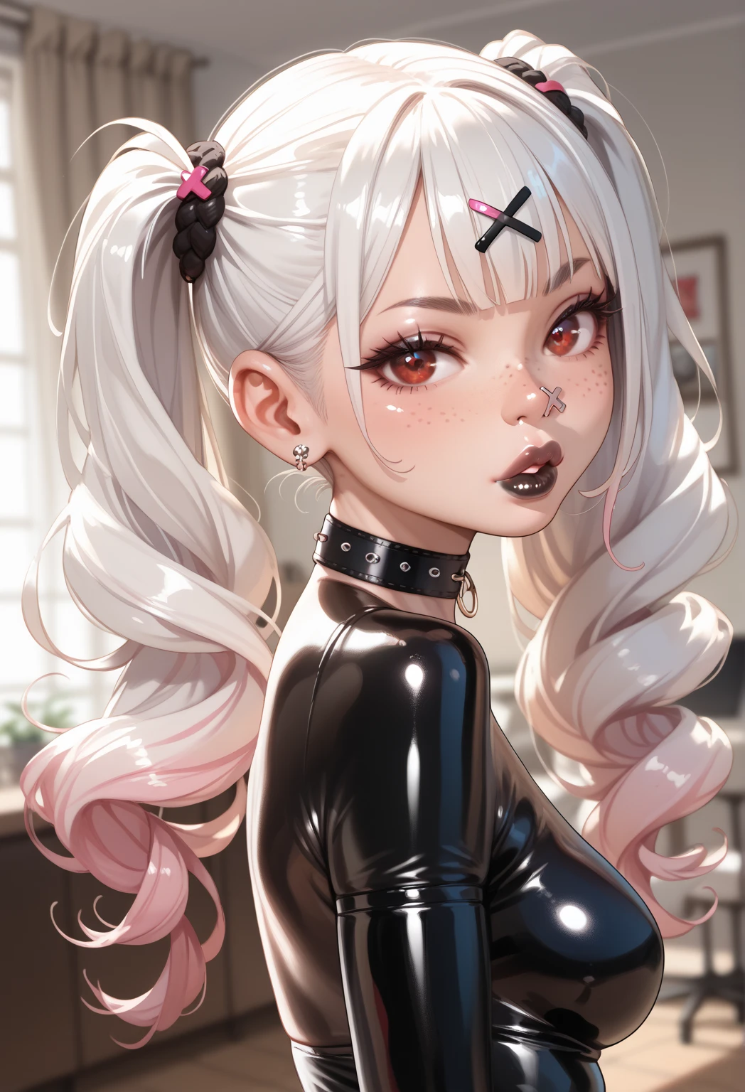 (((((((90's anime style,1990s style,oil painting,monochromatic world, using only shades of black and white, facial tattoo,))))))(((turtleneck sweater,off shoulders,Loose and light knitwear,))) (((blush:1.7,baggy cuffs)))，(zentangle:1.1), (geometric:1.1), ((1girl,under-aged,amazing,sharp focus,seductive girl，solo，from above:1.2))(Masterpiece,Best quality, offcial art, Beautiful and aesthetic:1.2),((Ultra-high resolution,Golden ratio,)) (16K),((full body shot,Female dream demon,sagging breasts，gigantic breasts)),(Physically-based rendering),Sharp focus, (((highdetailskin,))),Intricately detailed clothing，Delicate pupils,heart pupils,Danfeng Eye,((((detailed hair|middle hair|steep bangs|Long bold side bangs|top bow|ahoge)))),slender,(masterpiece sidelighting),(The sheen),(beautiful hair,beautiful eyes,）((unbelievable Ridiculous quality,blur background,)),((extremely_Detailed_eyes_and_face)),Movie girl,(Dynamic configuration: 1.2),Brilliant,Glossy, (Photorealistic), ((hairpin)), two-sided fabric,disheveled hair,Ultra-precise depiction, Ultra-detailed depiction, white hair