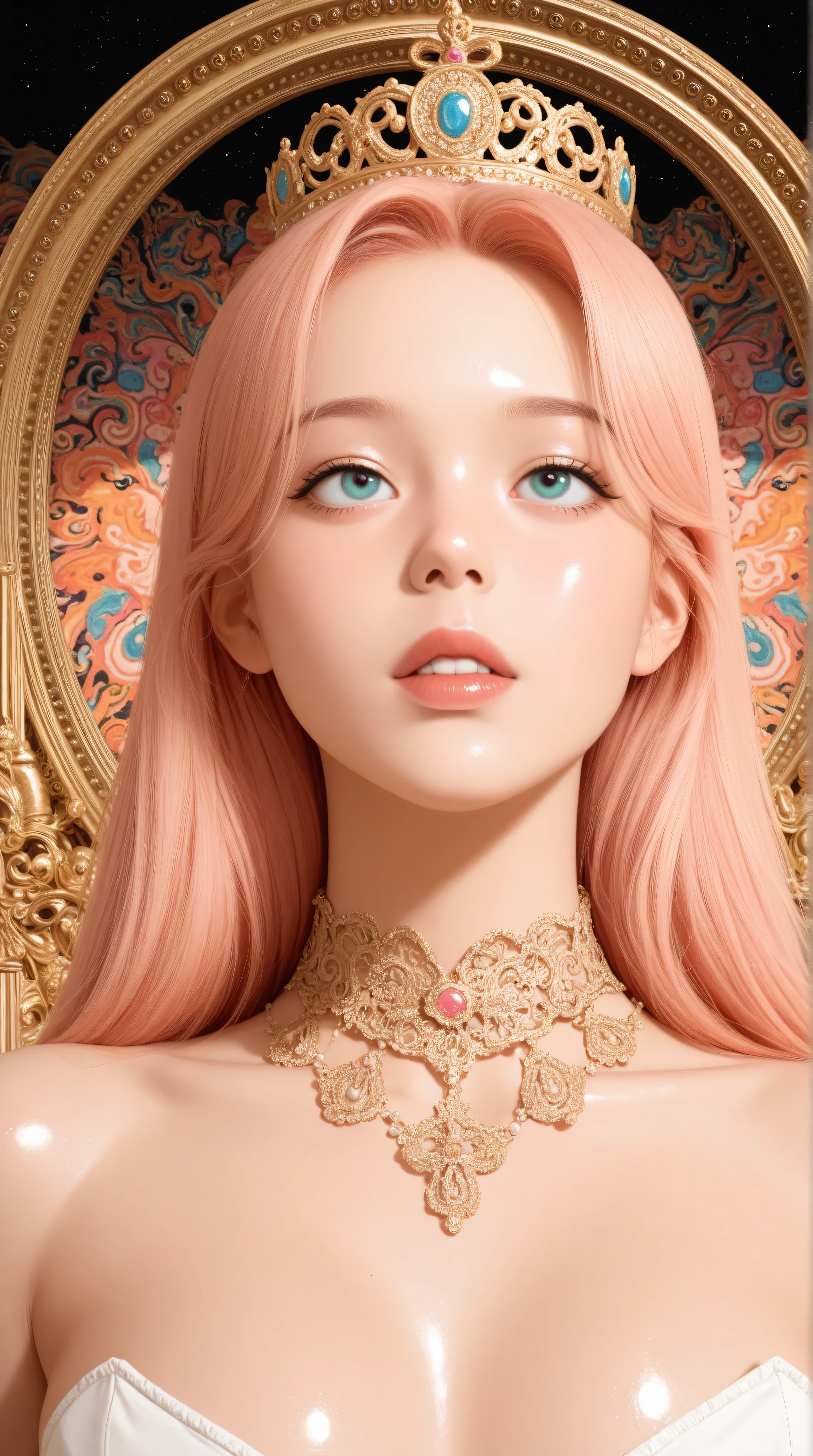 Young korean girl，Highly detailed, Amazing work，Vitreous luster,((clean backdrop))，In gold，(((pink)))，blues，Best quality at best, shiny skin, ((best quality)), ((masterpiece)), (detailed), perfect anime, young korean bunnygirl, portrait, luxury, surreal, fantasy, sci-fi, french retro, extravagant, ornate, royal clothing, regal, aristocrat, colorful background, 