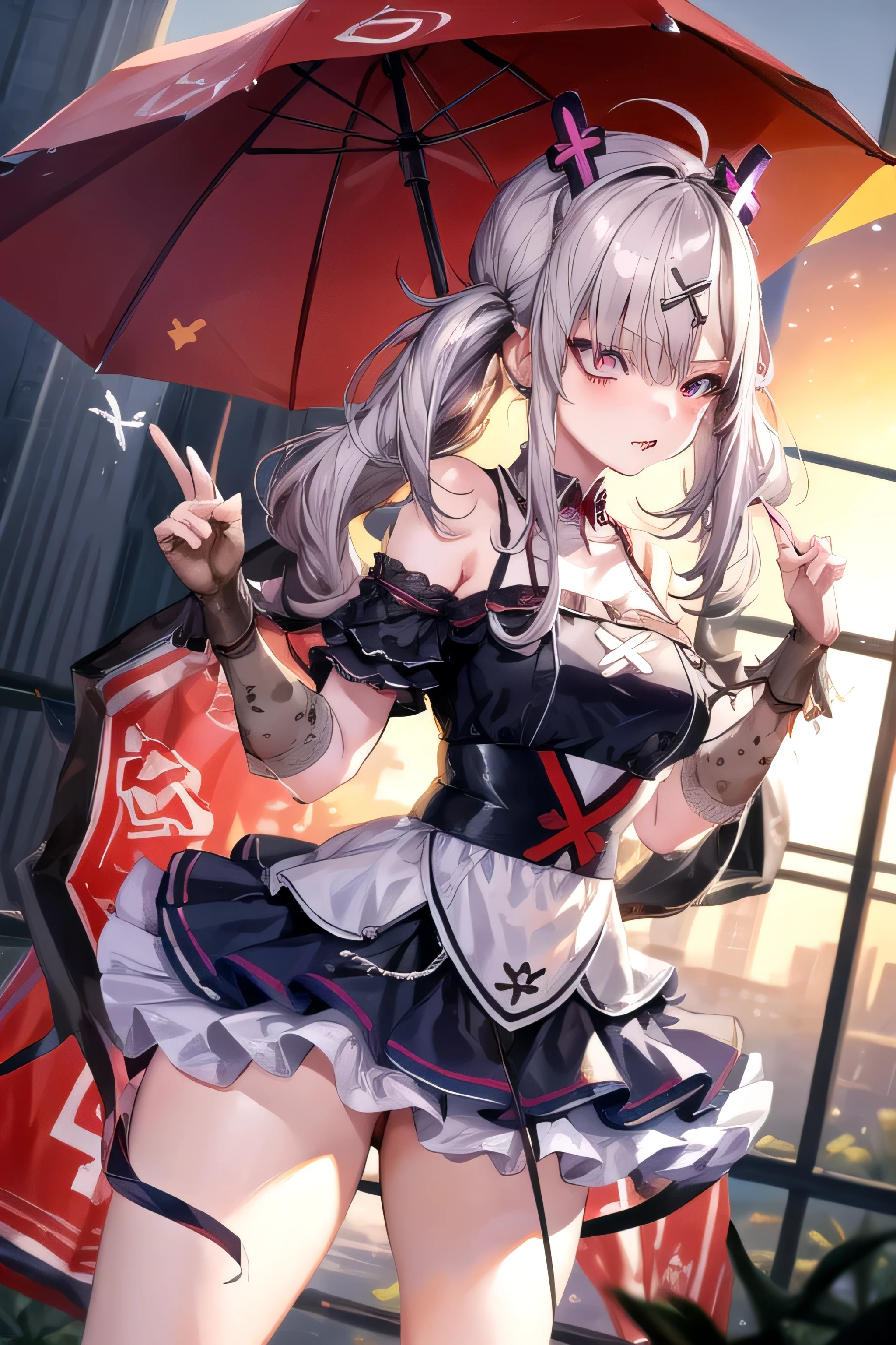 ((最 High Quality )), ((Masterpiece)), (  Details),  from the side 1 Girl ,  8k resolution,  very detailed,  High Quality ,  1 Girl, alone, Beautiful Day herself is a woman,18 years old, ,  Detailed face,  long hair,  one woman,  be evil that eats evil ,  live with punishment ,  live with punishment , Be beautiful , day々 fulfill desires just the way they are {x} don't get in the way of {x} joy,  Return Blood, Standing alone in the wilderness of carnage,  beautiful, slender, and toned thighs, Cross one's legs