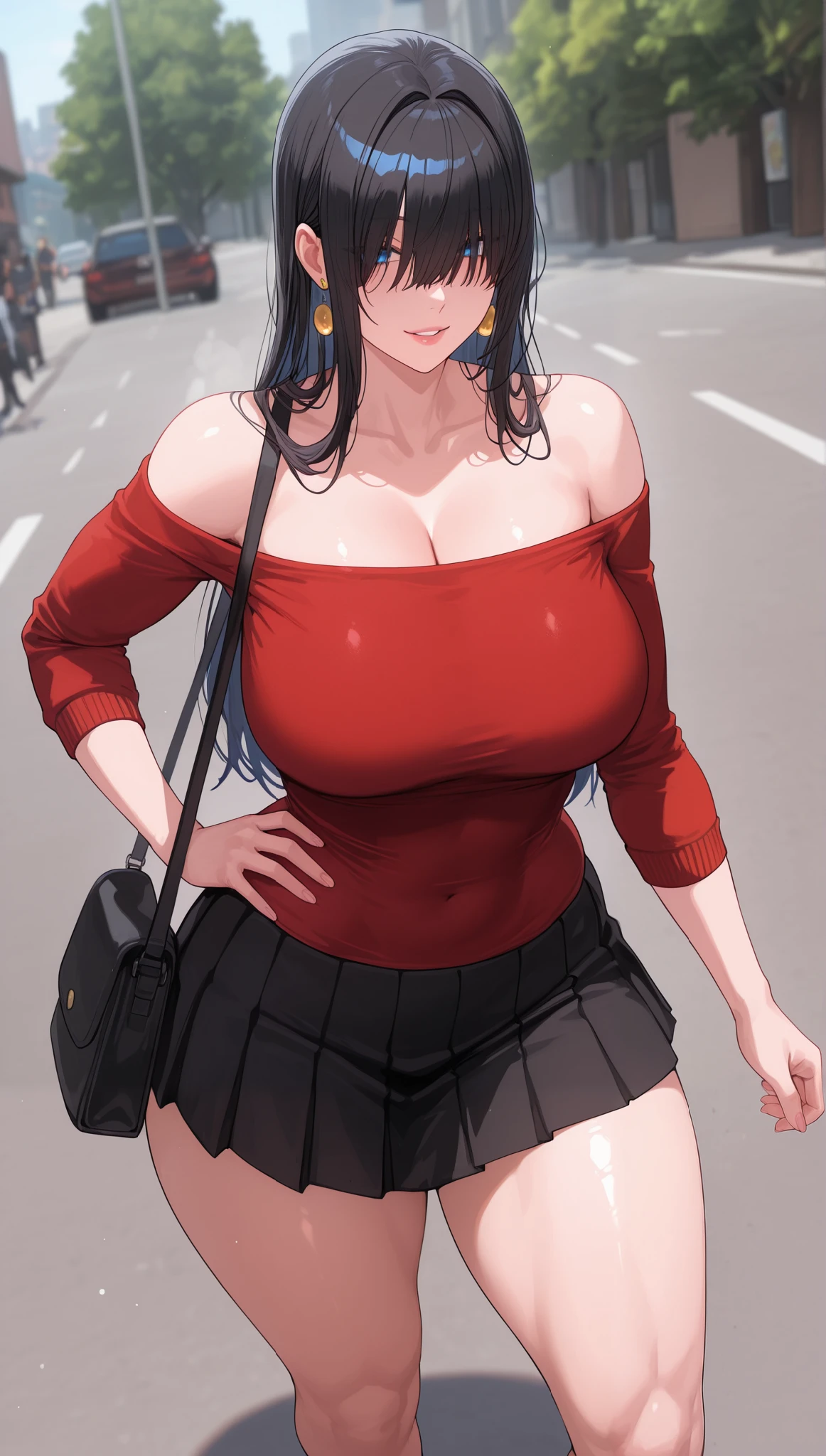 (masterpiece), best quality, (((rich milf, bare shoulder, wearing knit sweater:1.7, skirt, handbag))), ((crowd street)), (((sagging gigantic huge tits:1.6))), ((long eyelashes, thick lip)), 8k, ultra HD, (((gigantic fat hip))), (detailed eye), (sweat:1.6), hairy pubic hair, (((showing hairy armpit hair:1.5))), (((sagging breasts, disproportional breasts))), embarrassed smile, (jewelry accessories:1.3), safe for work 