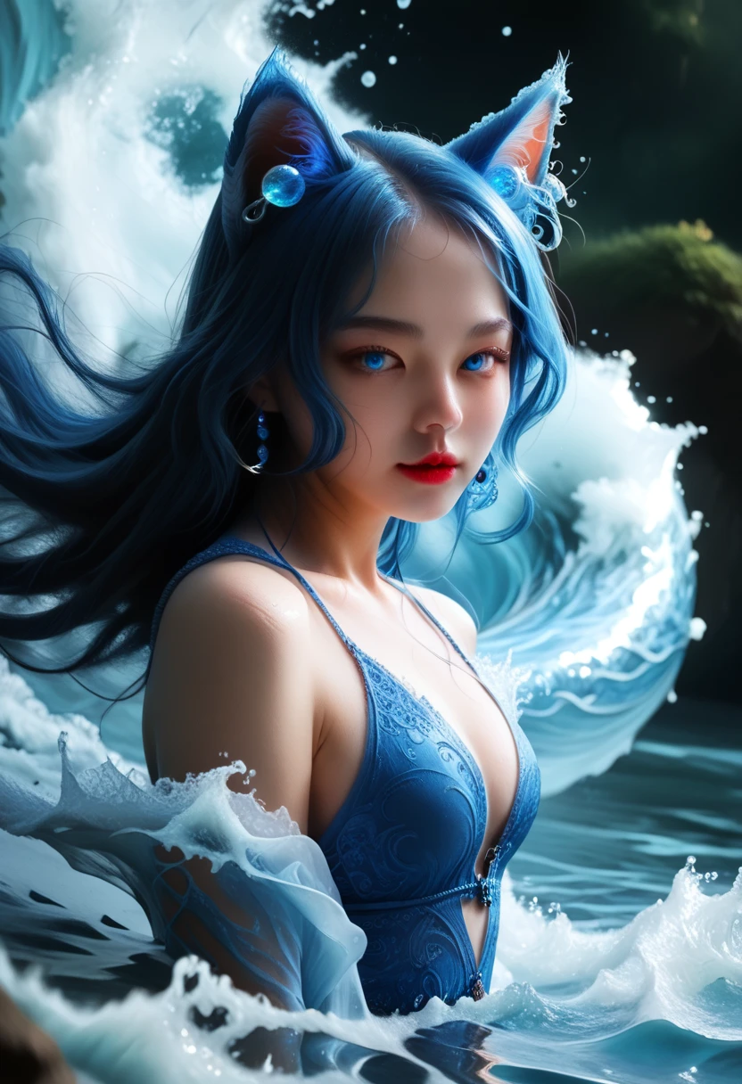 beauty with blue hair and flowers floating in water, beautiful beauty, beautiful digital illustration, beautiful artwork illustration, beautiful digital artwork, beautiful gorgeous digital art, beautiful digital art, asian female water element, gorgeous digital art, very beautiful digital art, close up fantasy with water magic, beautiful fantasy art, beautiful digital painting, beautiful digital illustration, gorgeous digital painting