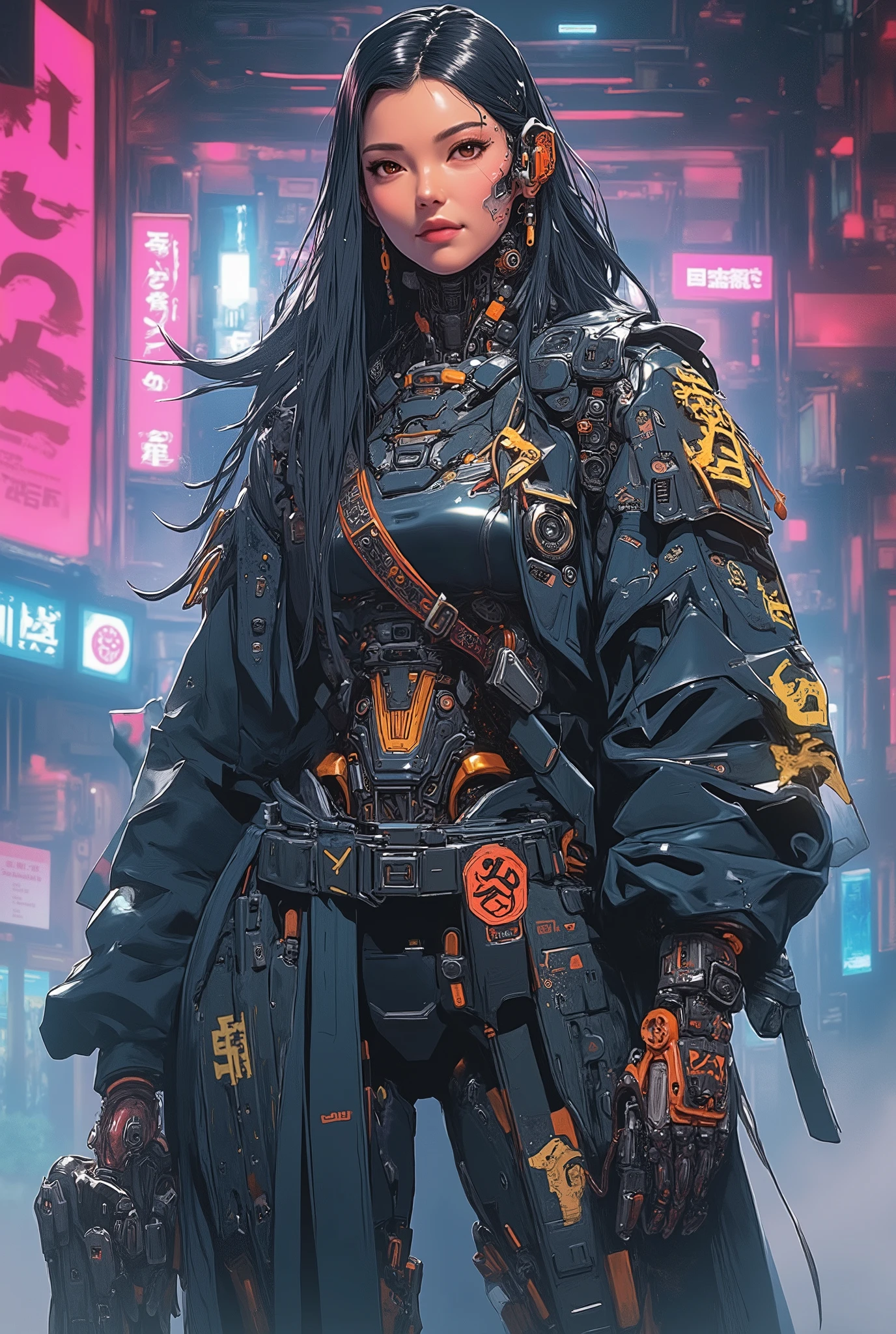 ((anime art style illustration) of (perfect Asian cyberpunk girl))), (((wearing incredibly detailed ornate cyberpunk samurai armour))), ((LED lights)), (shapeless long hair), perfect features, ((((full figure) dynamic pose))), (((starship interior))), (((Jim Burns art style))), abstract beauty, near perfection, pure form, concept art, intricate detail, 8k post-production, High resolution, super Detail, art station Trends, sharp focus, studio photos, intricate detail, Very detailed.