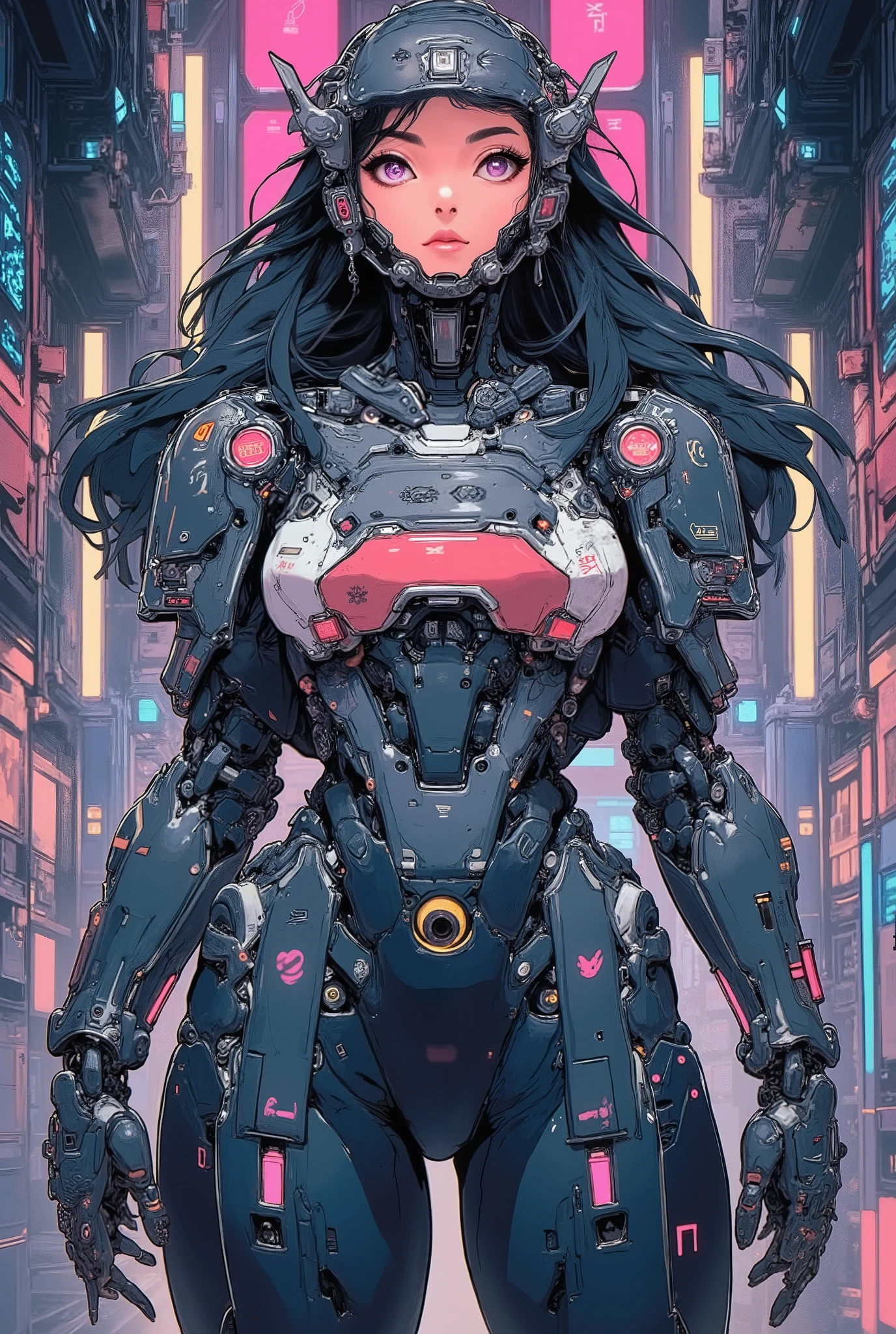 ((anime art style illustration) of (perfect Asian cyberpunk girl))), (((wearing incredibly detailed ornate cyberpunk samurai armour))), ((LED lights)), (shapeless long hair), perfect features, ((((full figure) dynamic pose))), (((starship interior))), (((Jim Burns art style))), abstract beauty, near perfection, pure form, concept art, intricate detail, 8k post-production, High resolution, super Detail, art station Trends, sharp focus, studio photos, intricate detail, Very detailed.