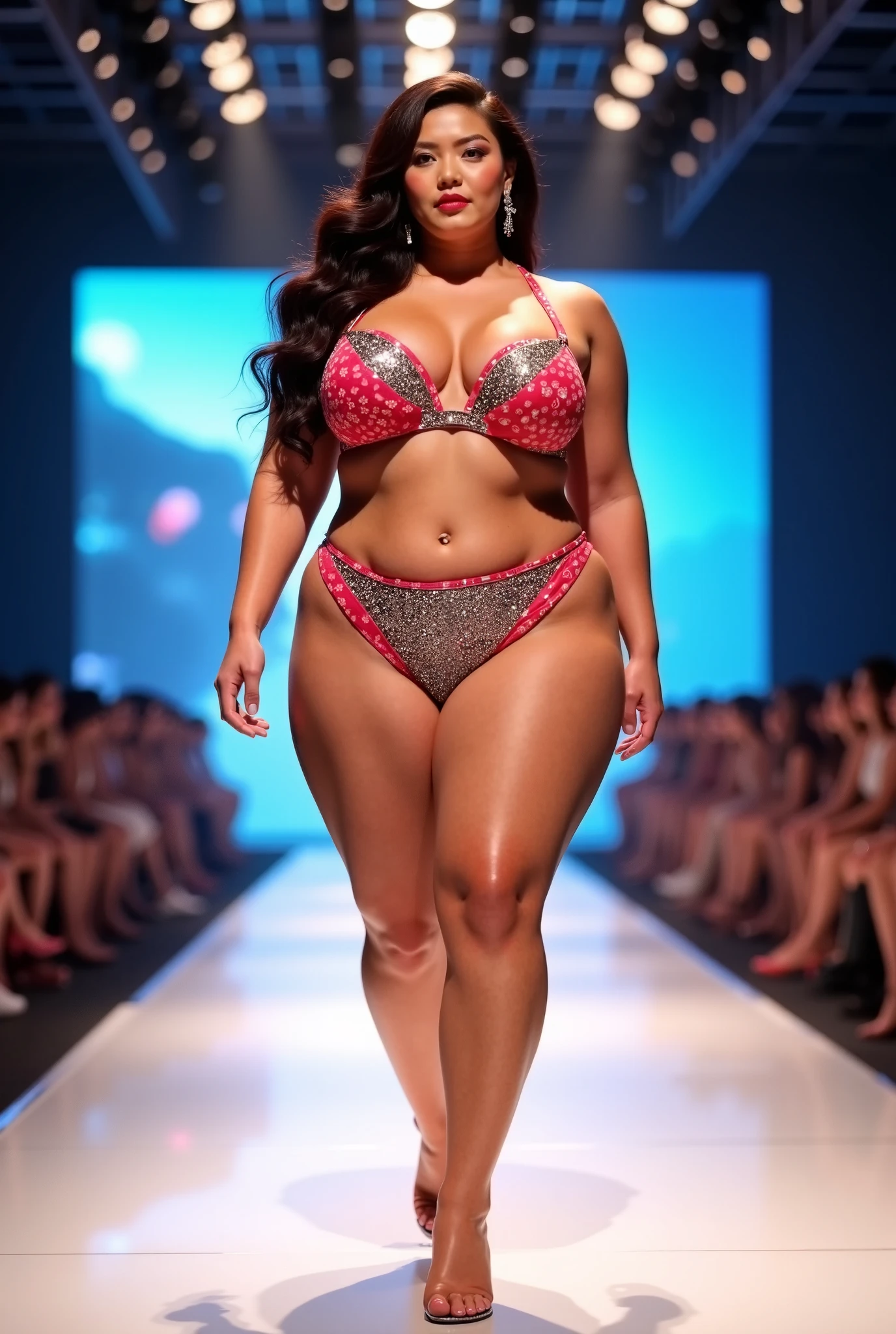 Sexy plus size afgani supermodel, bikini, luxury shopping mall