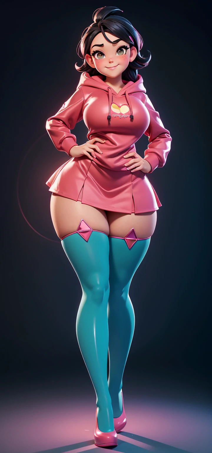 There are two beauties,Wear pink,huge tit,The hair is all pink,Tied ponytail。One of them wore a pink translucent jumpsuit,She wears pink shorts,Wear pink translucent stockings,All show sexy,Stand on the street,Lots of people nearby,is in night,background inside dark,The kinky is exposed,nakeness