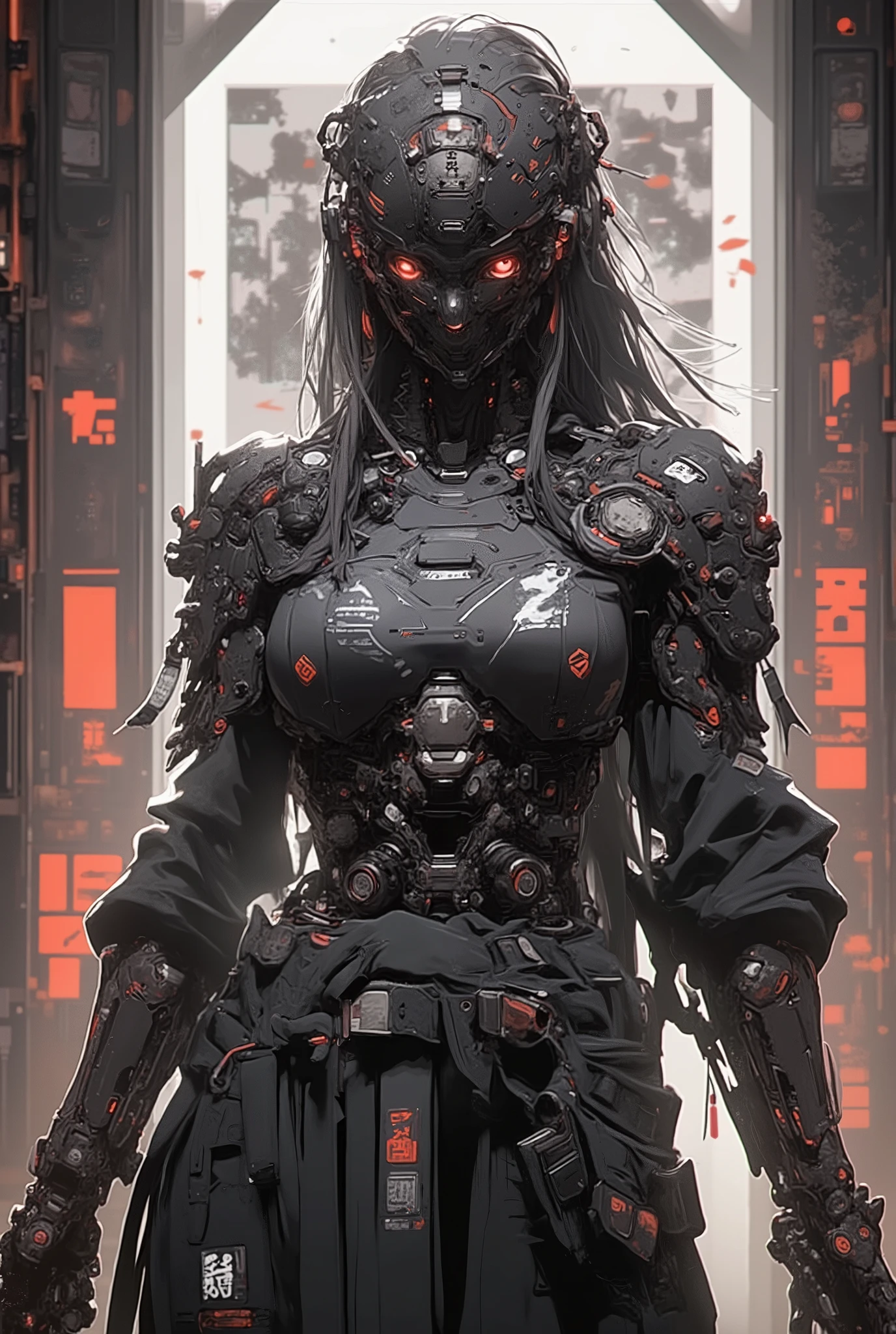 ((anime art style illustration) of (perfect Asian cyberpunk girl))), (((wearing incredibly detailed ornate cyberpunk samurai armour))), ((LED lights)), (shapeless long hair), perfect features, ((((full figure) dynamic pose))), (((starship interior))), abstract beauty, near perfection, pure form, concept art, intricate detail, 8k post-production, High resolution, super Detail, art station Trends, sharp focus, studio photos, intricate detail, Very detailed.